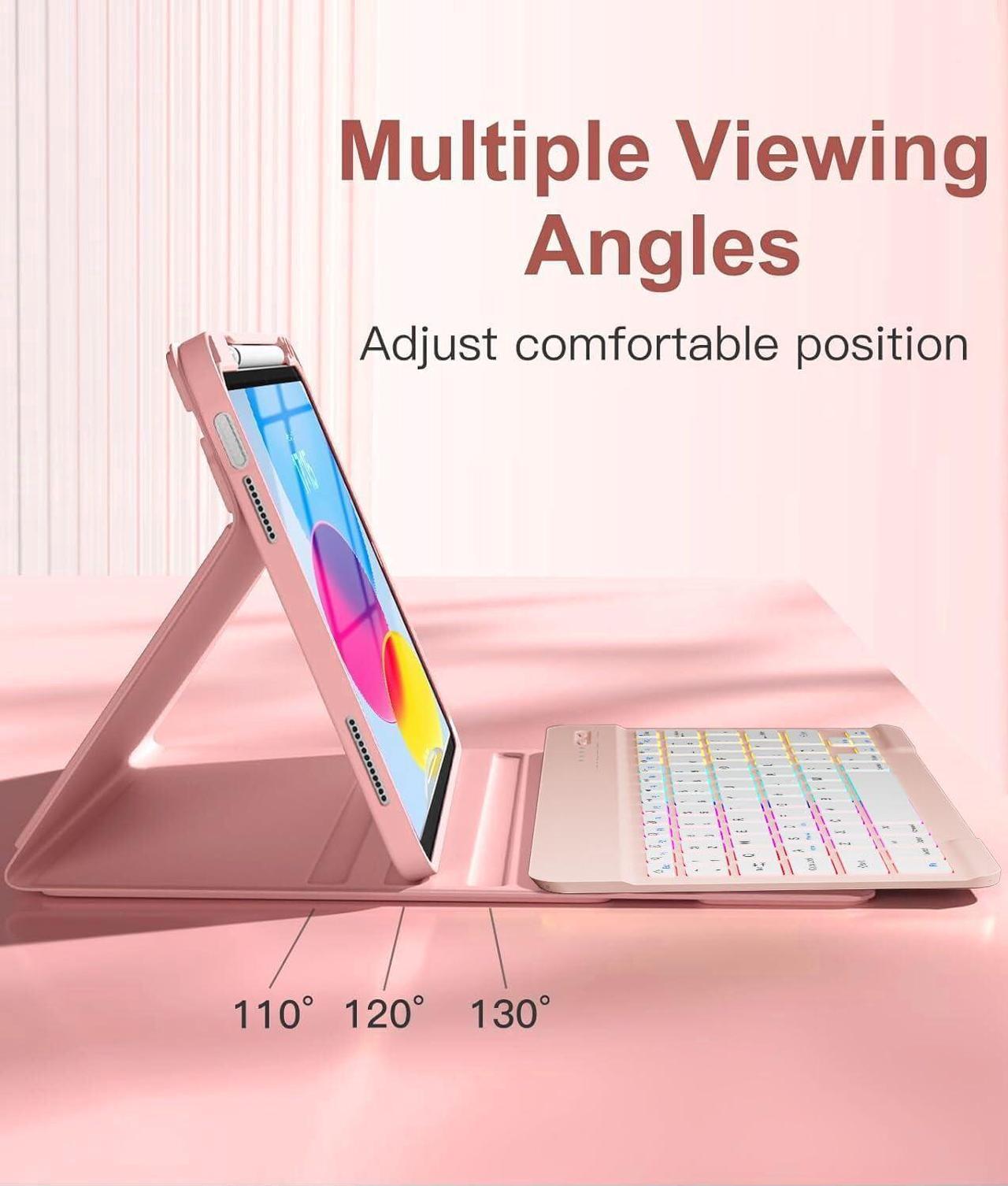 Alt view image 4 of 5 - Keyboard Case for iPad 10th Generation 10.9 Inch 2022/11 Inch A16 2025 (11th Generation) with 7-Color Backlit Magnetic Wireless Detachable Keyboard & Pencil Holder, for iPad (A16) 11th/10th Gen