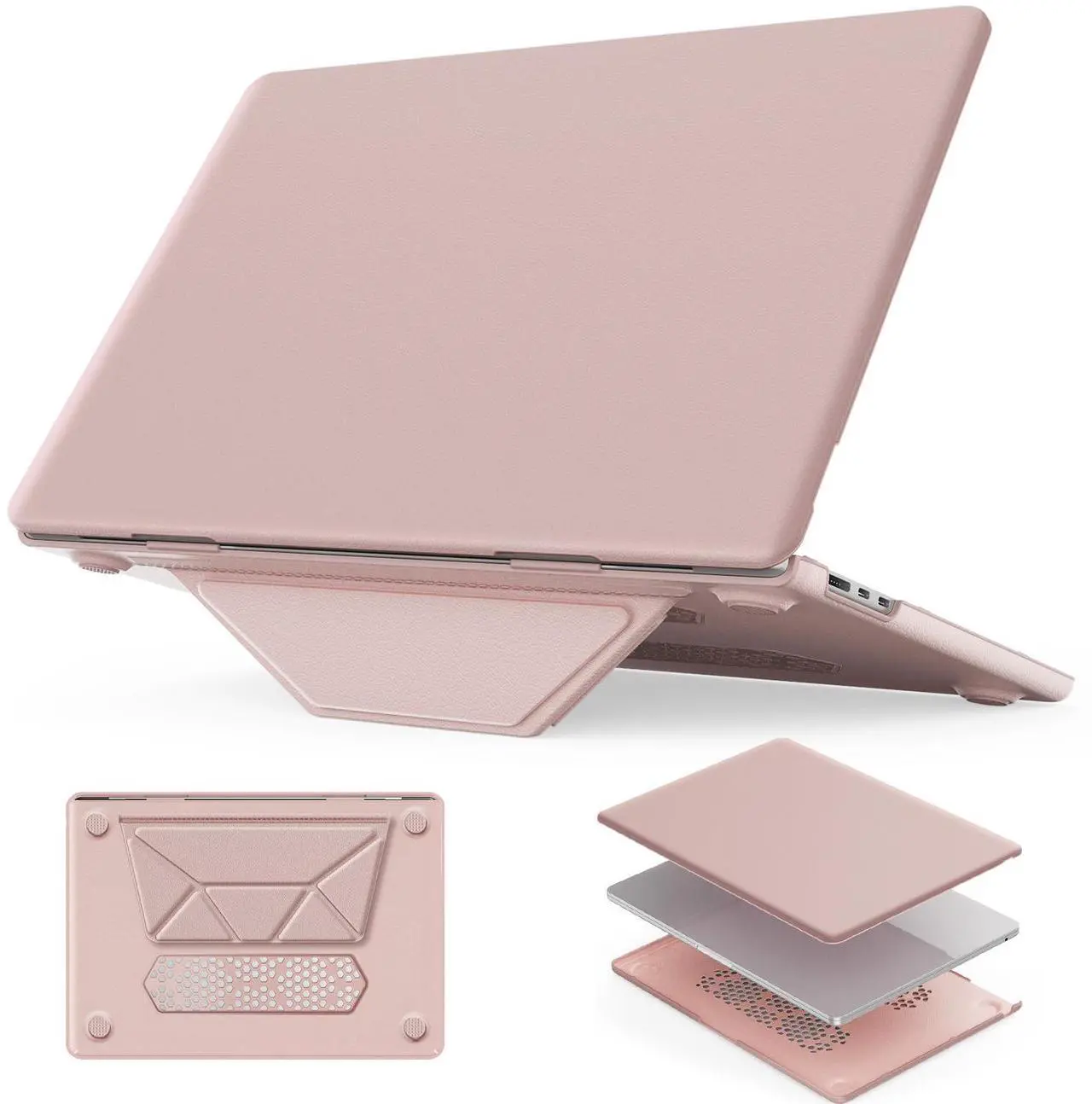Main image of HXCASEAC Case Compatible with MacBook Air 15 inch Case 2025 2024 2023 with Foldable Stand, Anti-Scratching Protective Hard Shell Cover for M4 M3 M2 A3114, A2941 PU Leather, Pink