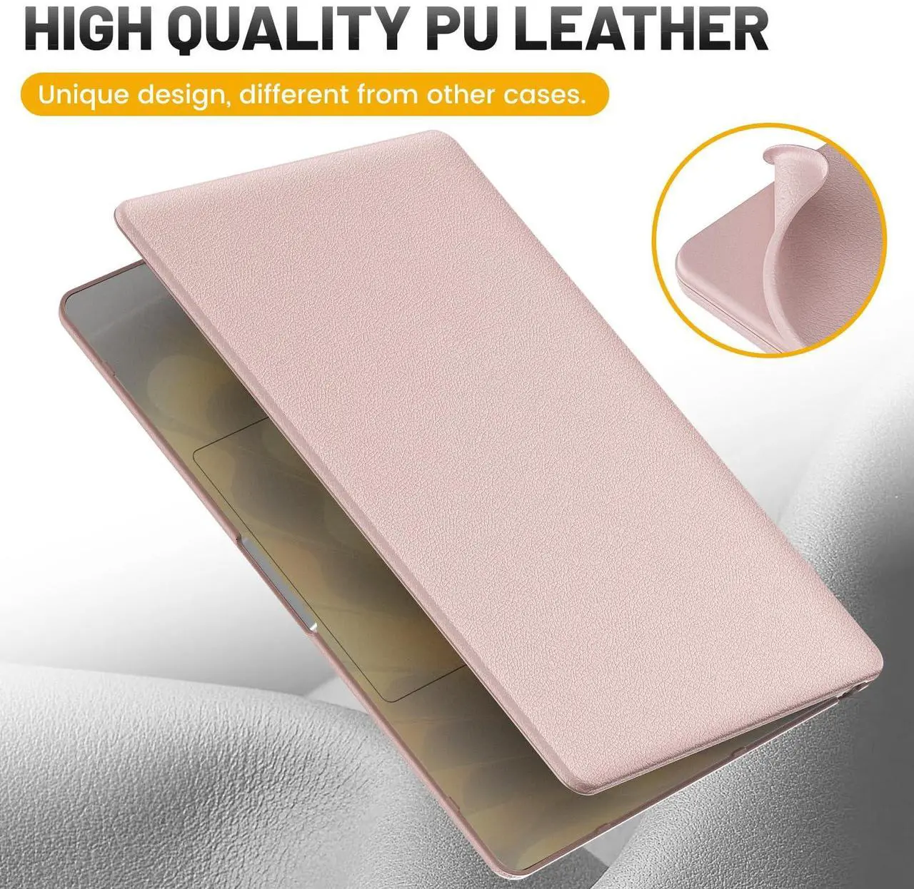 Alt view image 4 of 5 - HXCASEAC Case Compatible with MacBook Air 15 inch Case 2025 2024 2023 with Foldable Stand, Anti-Scratching Protective Hard Shell Cover for M4 M3 M2 A3114, A2941 PU Leather, Pink