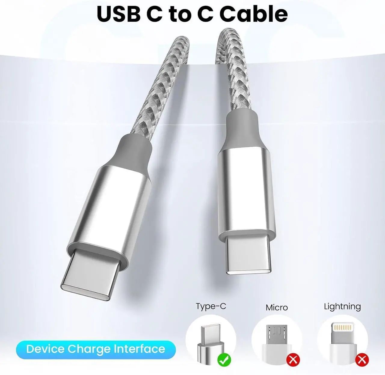 Alt view image 3 of 5 - KYEHD USB C Cable,3 Pack 10FT USB C to USB C Cable 60W Type c Charger Fast Charging Cord,USB C Charger Nylon Braided Compatible iPhone 16 Pro/15 Pro/Plus/Max/iPad/MacBook and More