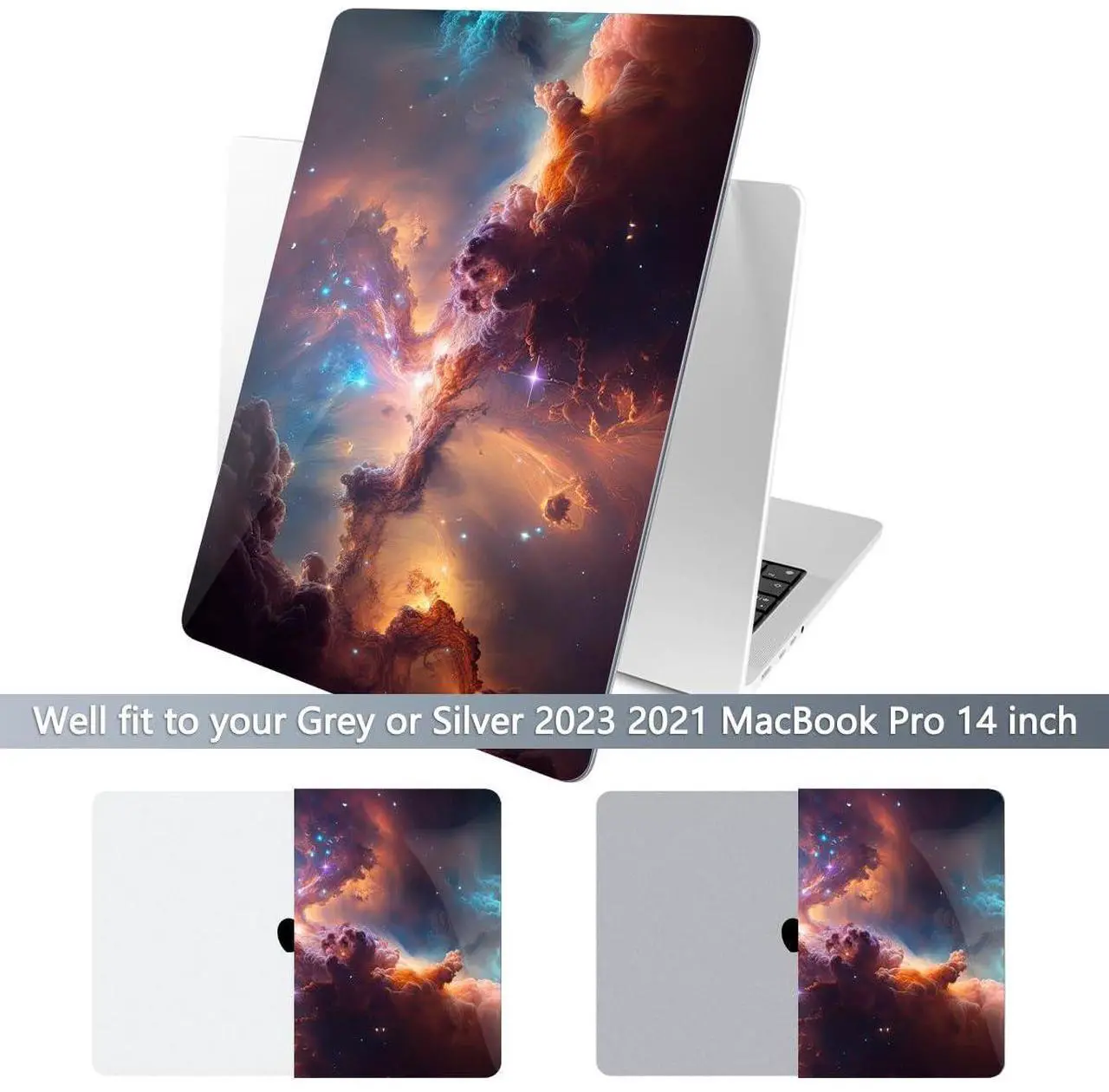 Alt view image 4 of 5 - Batianda for New MacBook Pro 14 inch Case 2024 2023 2021 Release with M4 M3 M2 M1 Pro/Max Chip Model A3112/A2918/A2992,Creative Designed Clear Hard Shell with Keyboard Cover & Screen Protector, Nebula