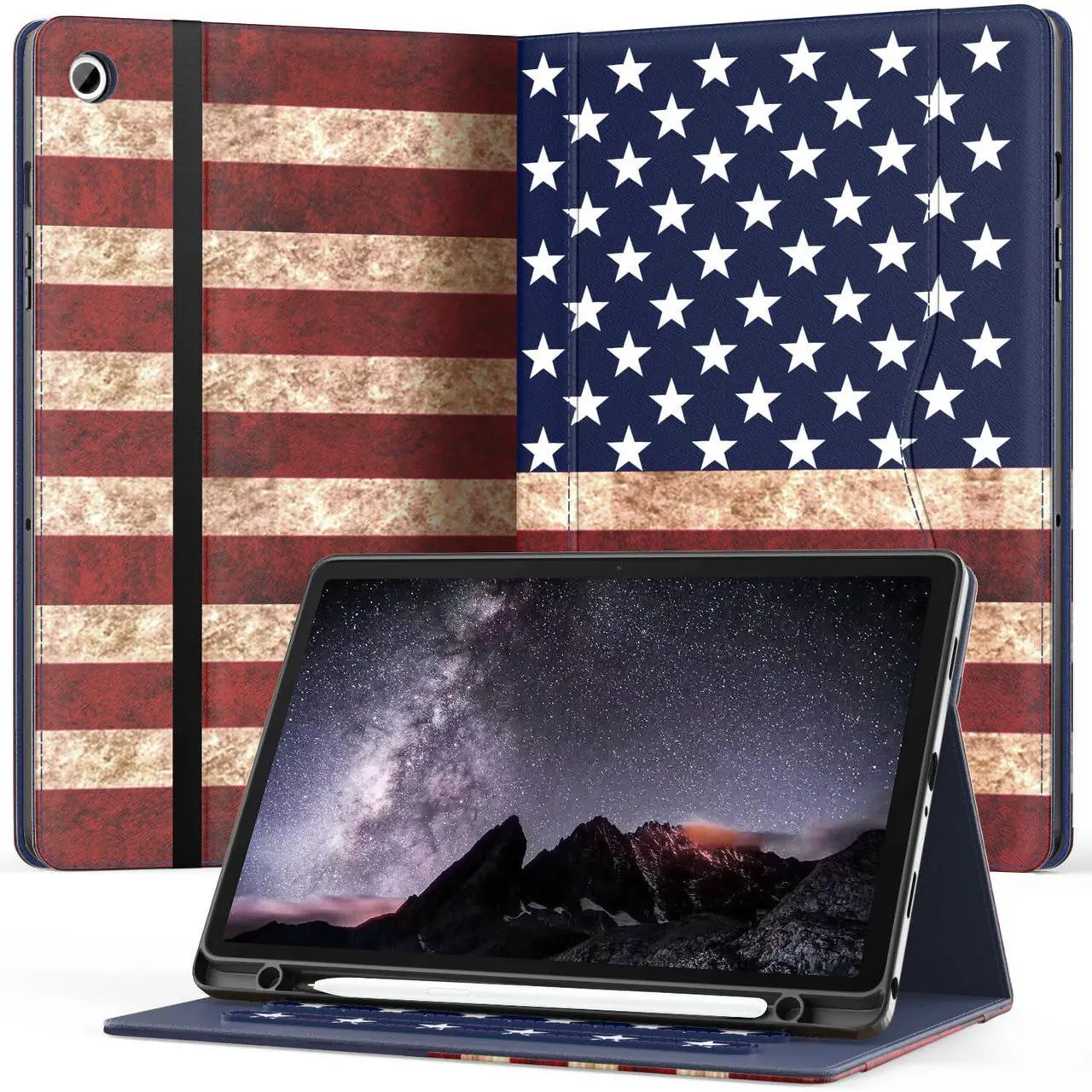 Main image of OKP Case for Samsug Galaxy Tab A9+ Plus 11 inch 2024(SM-X210/X216/X218), PU Leather Folio Cover with Multi-Angle Stand//Pen Holder, Auto Wake/Sleep Case for Galaxy A9+ 11" Tablet (Flag)