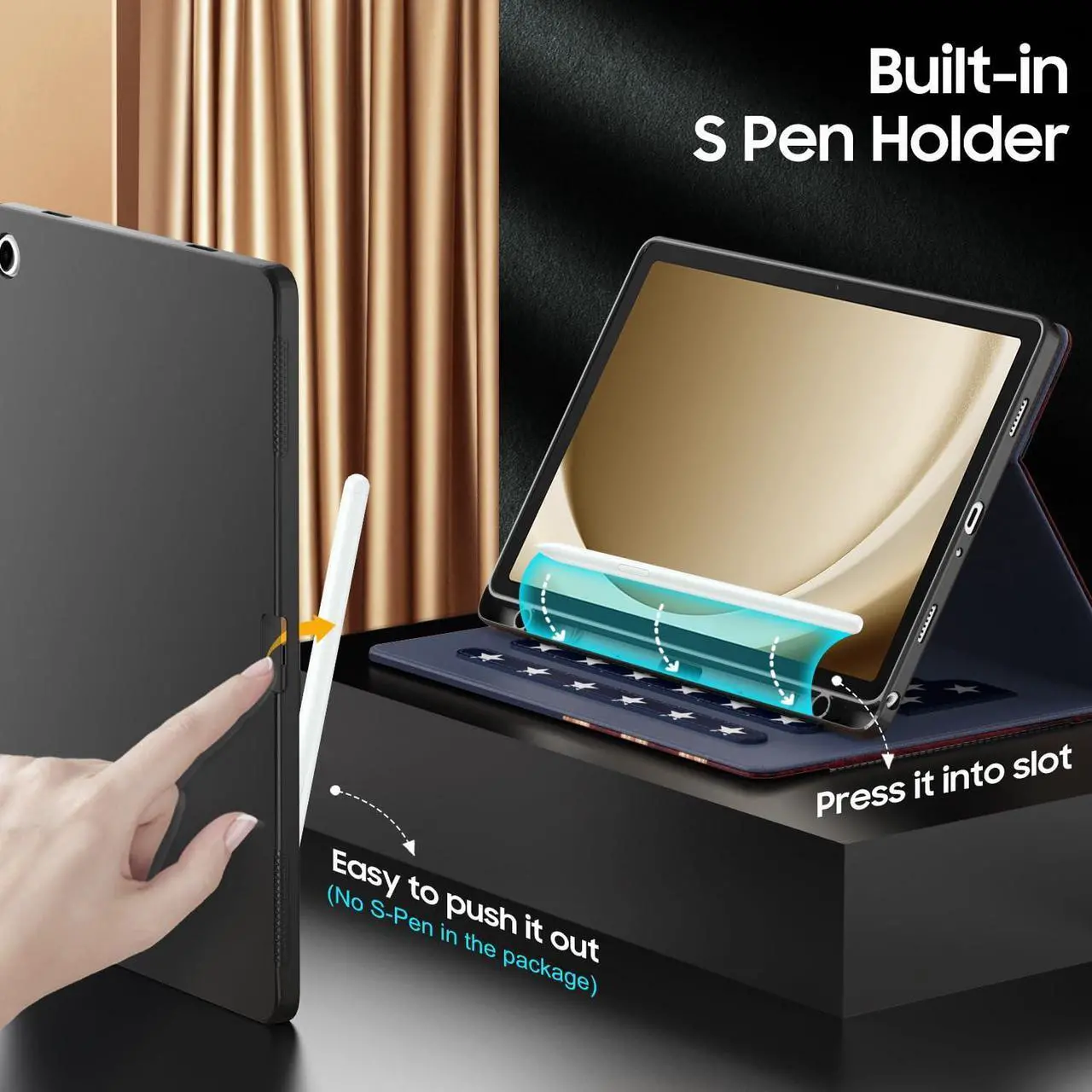 Alt view image 4 of 5 - OKP Case for Samsug Galaxy Tab A9+ Plus 11 inch 2024(SM-X210/X216/X218), PU Leather Folio Cover with Multi-Angle Stand//Pen Holder, Auto Wake/Sleep Case for Galaxy A9+ 11" Tablet (Flag)