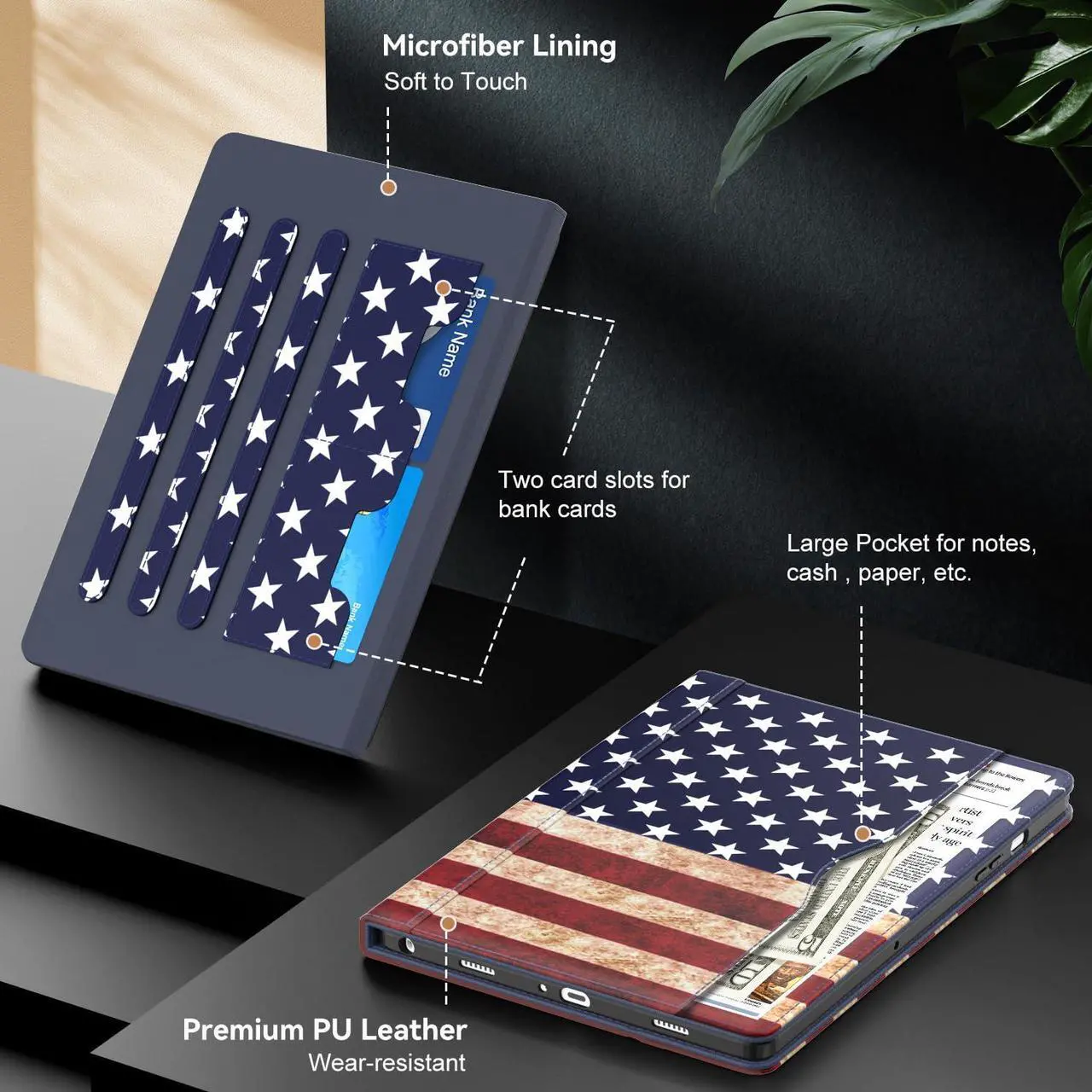 Alt view image 5 of 5 - OKP Case for Samsug Galaxy Tab A9+ Plus 11 inch 2024(SM-X210/X216/X218), PU Leather Folio Cover with Multi-Angle Stand//Pen Holder, Auto Wake/Sleep Case for Galaxy A9+ 11" Tablet (Flag)