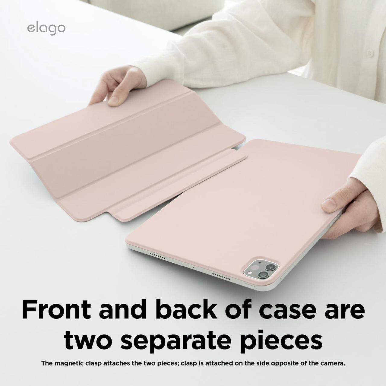 Alt view image 4 of 5 - elago Magnetic Folio Case for iPad Pro 13 inch Cover (M4) - Back Plate can be Attached to Metal Materials, Wake/Sleep functionality, Compatible with Apple Pencil 2 [Sand Pink]