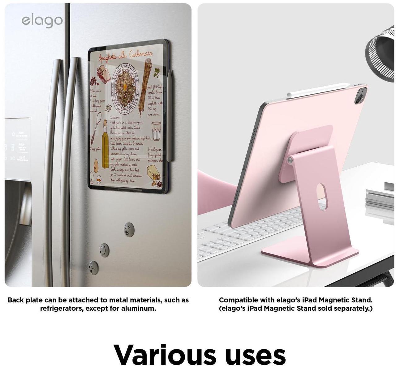 Alt view image 5 of 5 - elago Magnetic Folio Case for iPad Pro 13 inch Cover (M4) - Back Plate can be Attached to Metal Materials, Wake/Sleep functionality, Compatible with Apple Pencil 2 [Sand Pink]