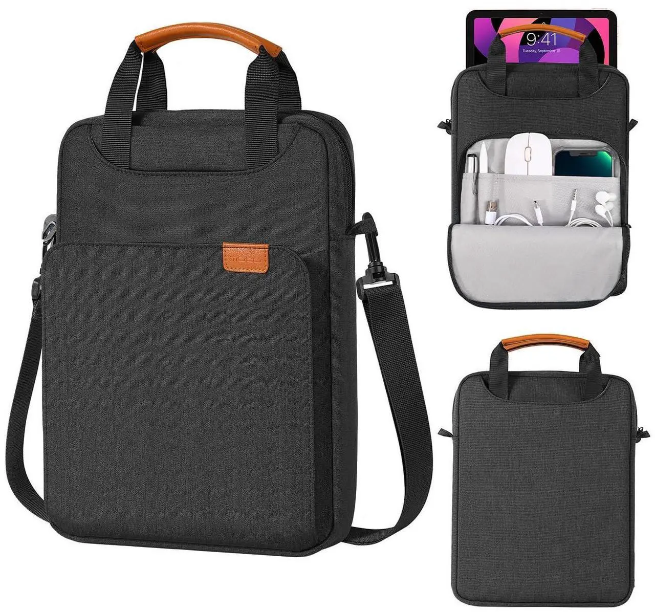 Main image of MoKo 12.9 Inch Tablet Shoulder Sleeve Bag, Fits 13 Inch New iPad Pro M4 & Air M2 2024, iPad Pro 12.9 inch M2&M1, Surface Laptop Go 12.4", Galaxy Tab S8+/S9+ 12.4" 2022/2023, Black & Gray