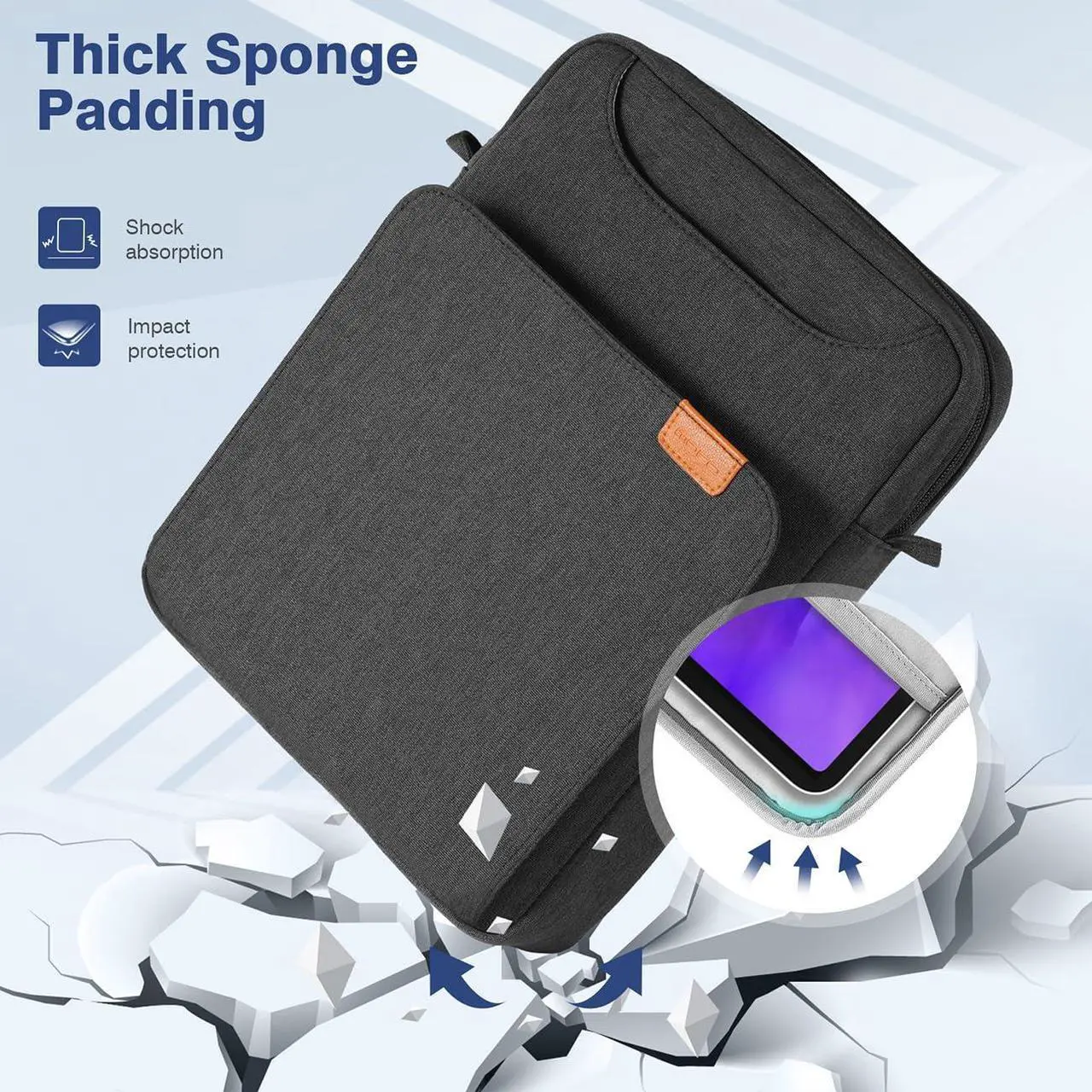 Alt view image 5 of 5 - MoKo 12.9 Inch Tablet Shoulder Sleeve Bag, Fits 13 Inch New iPad Pro M4 & Air M2 2024, iPad Pro 12.9 inch M2&M1, Surface Laptop Go 12.4", Galaxy Tab S8+/S9+ 12.4" 2022/2023, Black & Gray