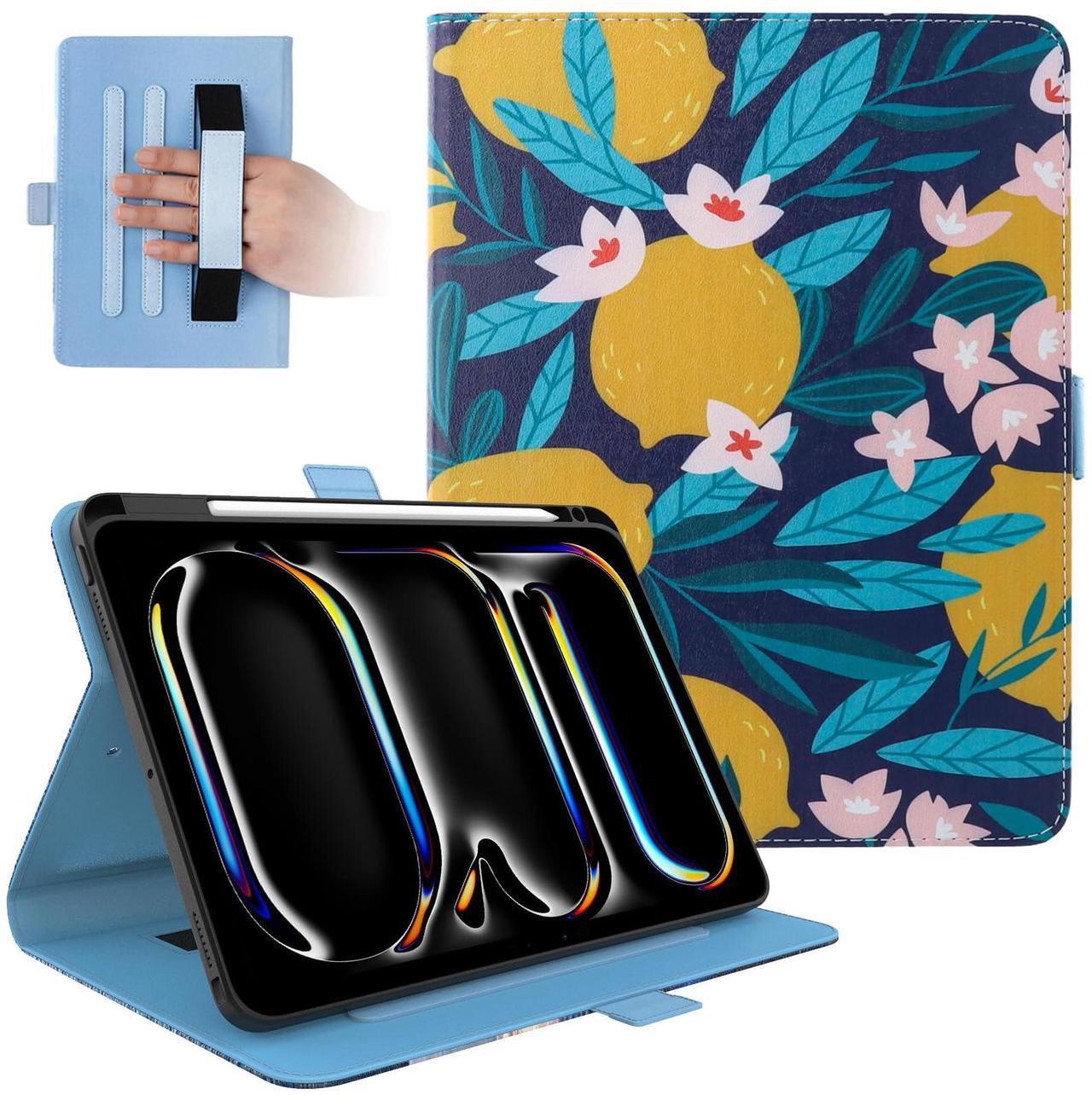Main image of Dteck for iPad Pro 13-Inch M4 Case 2024 (A2925/A2926/A3007), PU Leather Folio Case with Stand & Auto Sleep Wake Function, Built-in Pencil Holder & Hand Strap, Protective Cute Flip Cover, Yellow Lemon