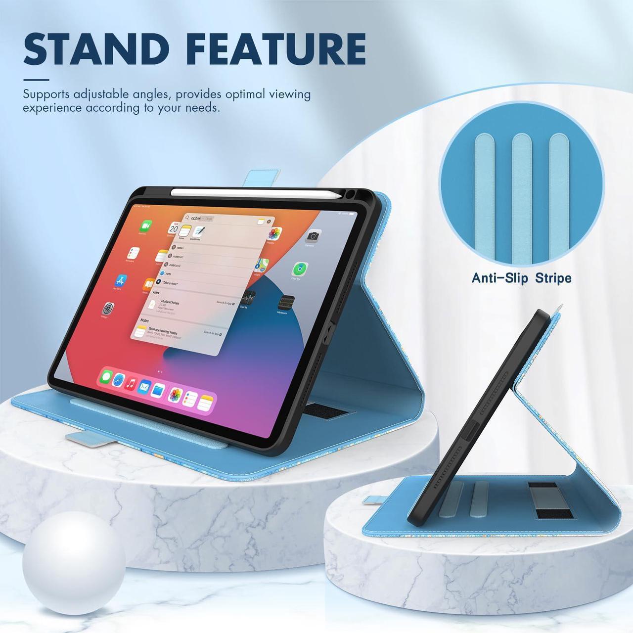 Alt view image 3 of 5 - Dteck for iPad Pro 13-Inch M4 Case 2024 (A2925/A2926/A3007), PU Leather Folio Case with Stand & Auto Sleep Wake Function, Built-in Pencil Holder & Hand Strap, Protective Cute Flip Cover, Yellow Lemon
