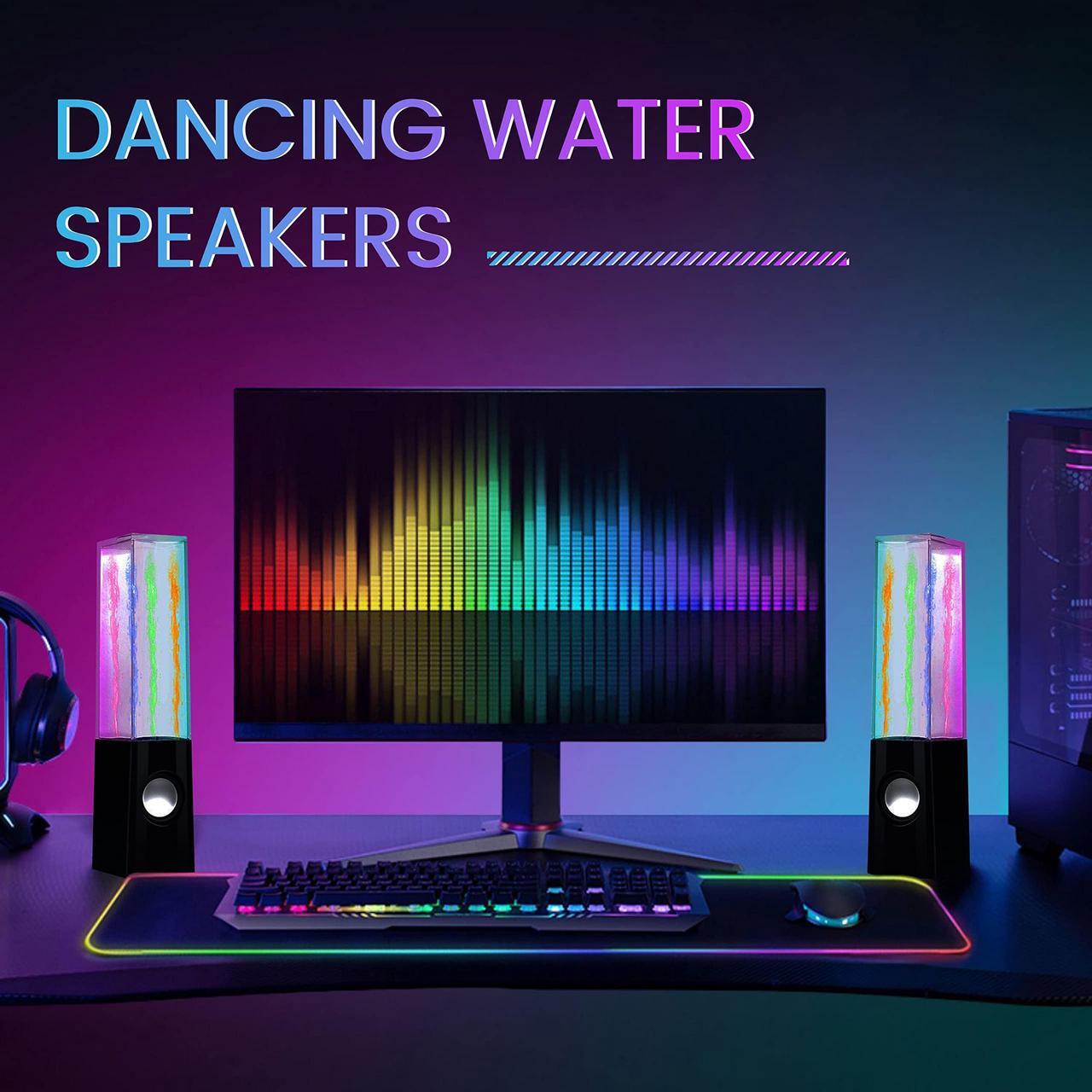 Alt view image 5 of 5 - AOBOO Led Light Dancing Water Speakers Fountain Music for Desktop Laptop Computer PC (Two pcs),USB Powered Stereo Speakers 3.5mm Audio (Black,Line-in Speakers)
