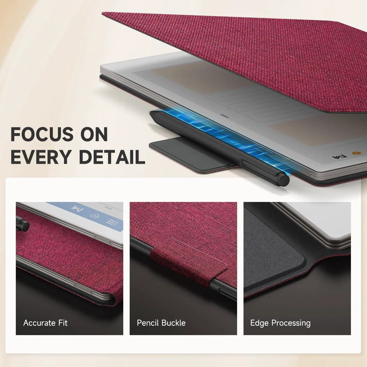Alt view image 4 of 5 - Ayotu Case for Remarkable Paper Pro, Mosaic Weave Book Folio with Pen-Buckle, Smart Magnetic Cover for Remarkable Paper Pro 11.8" Color Tablet Only, Bundle with Premium Membership (Burgundy)