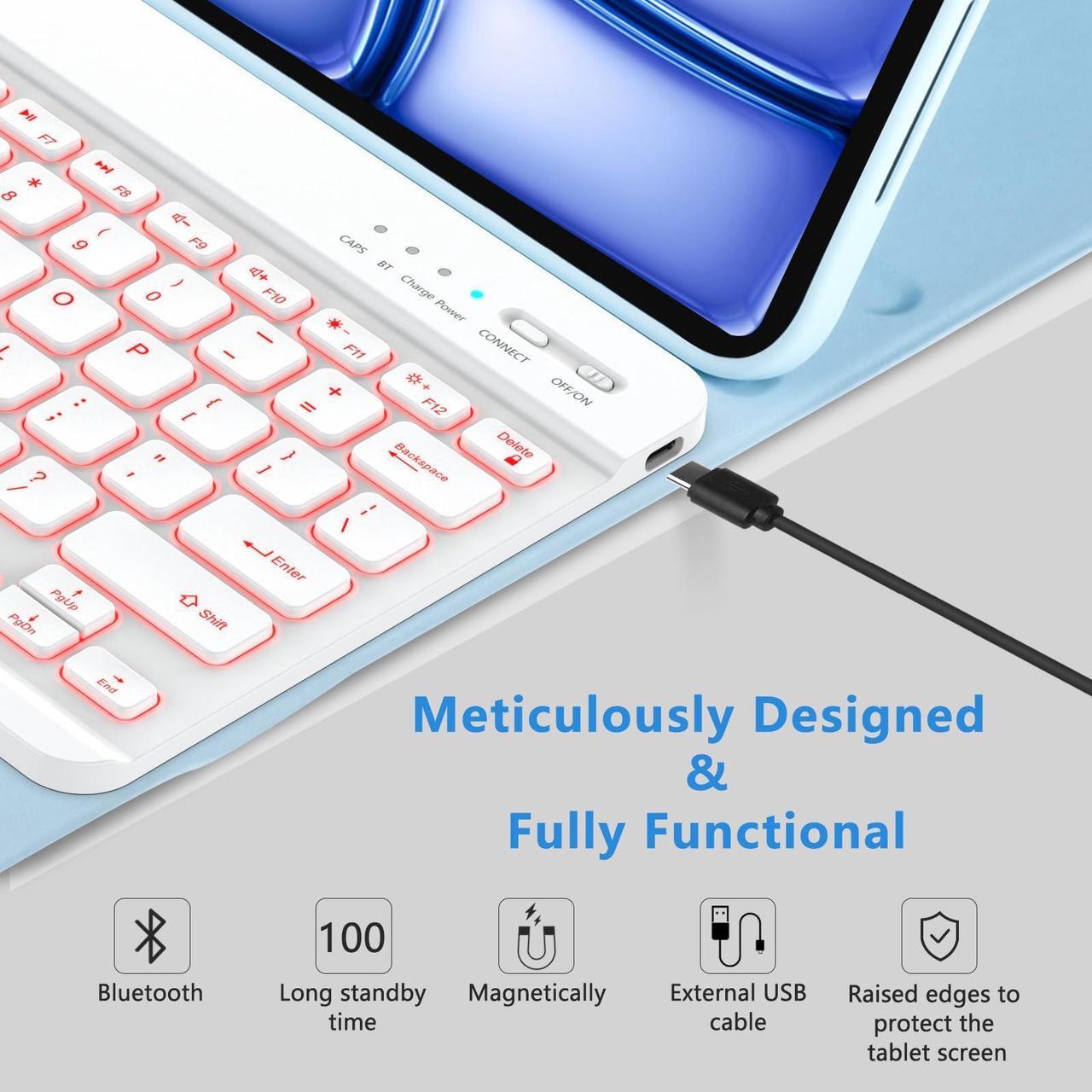 Alt view image 3 of 5 - BQSS Keyboard Case for iPad Pro 13 Inch (M4) 2024 Case with Keyboard for iPad Pro 13" M4 Case with Wireless Detachable Backlit Keyboard for iPad Pro Keyboard Case with Pencil Holder Light Blue