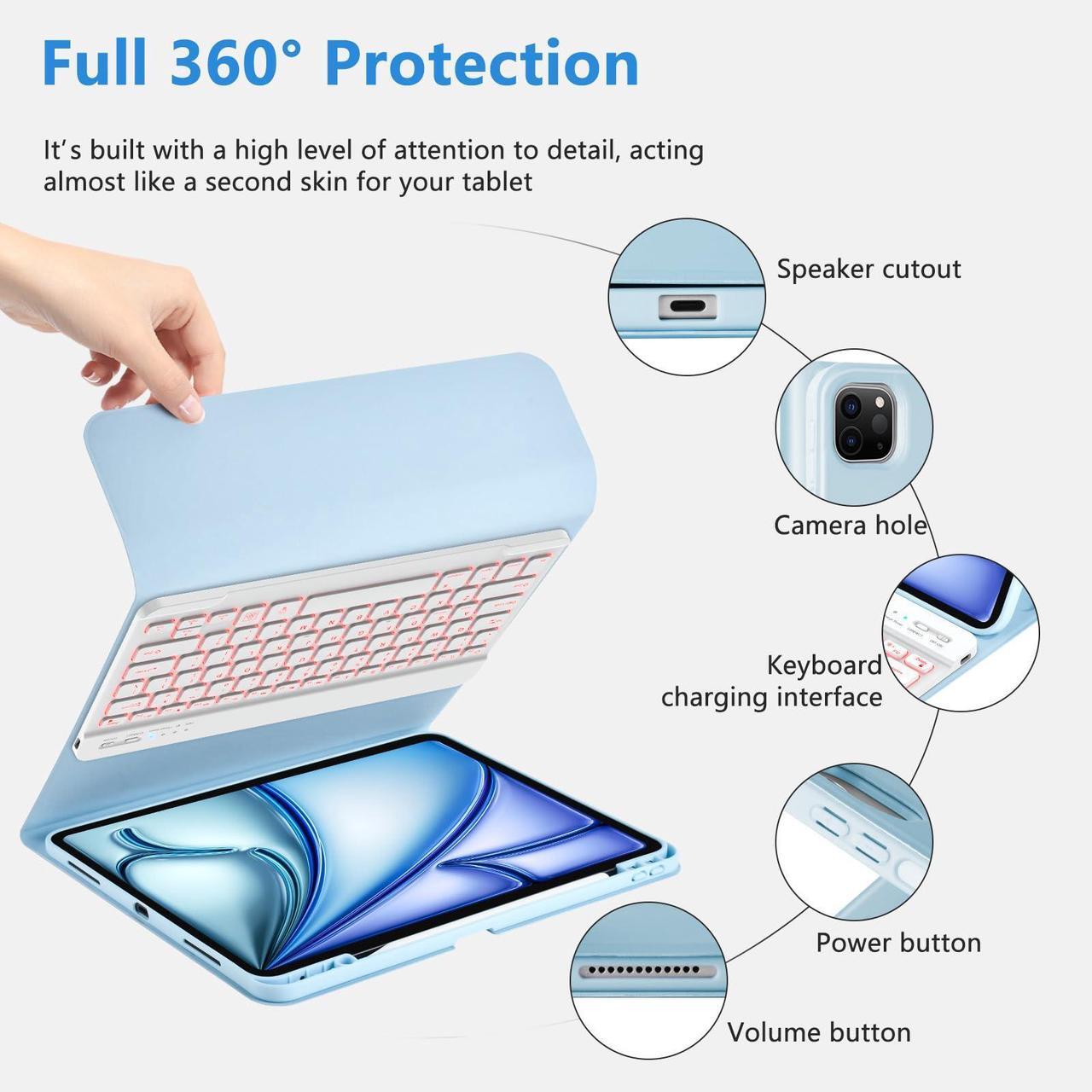 Alt view image 4 of 5 - BQSS Keyboard Case for iPad Pro 13 Inch (M4) 2024 Case with Keyboard for iPad Pro 13" M4 Case with Wireless Detachable Backlit Keyboard for iPad Pro Keyboard Case with Pencil Holder Light Blue
