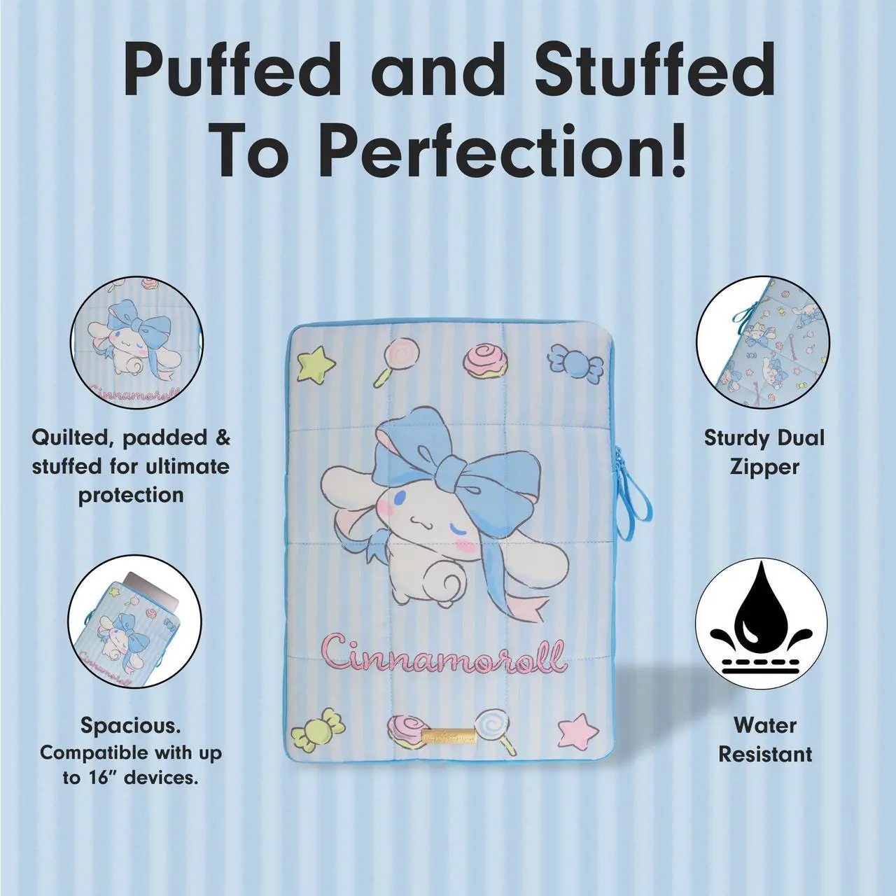 Alt view image 3 of 5 - Sonix x Sanrio | Puffy Laptop Sleeve | 15-16 Inch, Quilted Pillow Puffer Laptop Carrying Case, Computer Sleeve | Cinnamoroll Lovely Ribbons