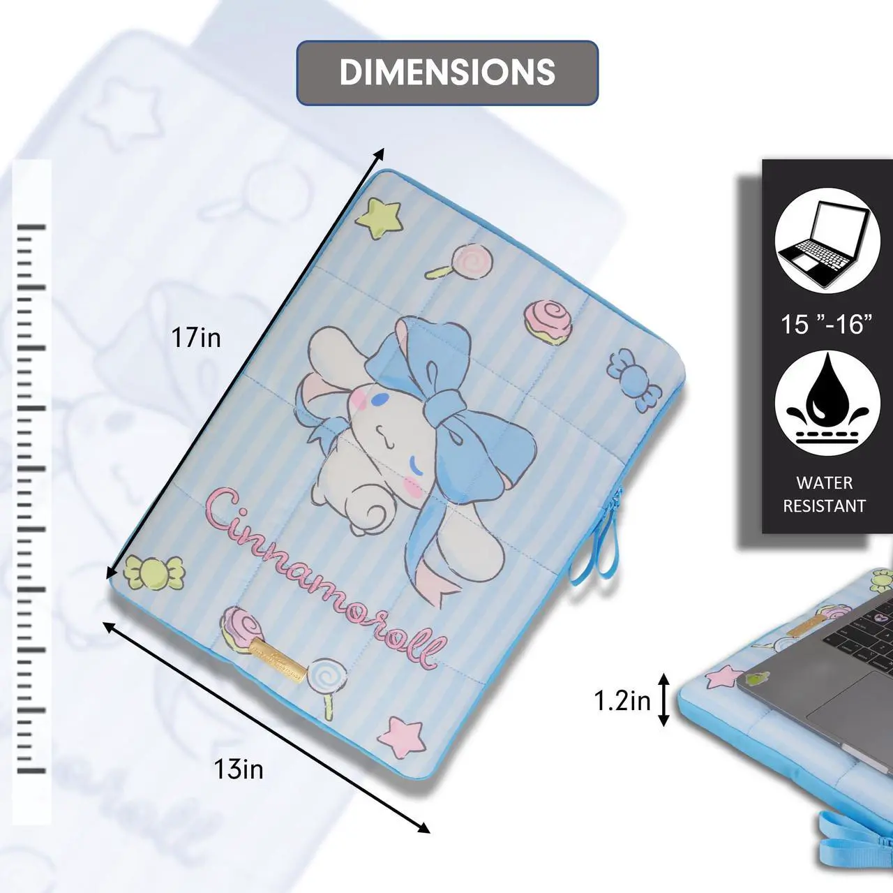 Alt view image 4 of 5 - Sonix x Sanrio | Puffy Laptop Sleeve | 15-16 Inch, Quilted Pillow Puffer Laptop Carrying Case, Computer Sleeve | Cinnamoroll Lovely Ribbons