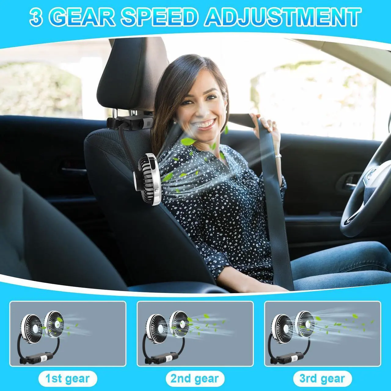 Alt view image 4 of 5 - DaisyInner 2 Pcs Car Fan for Backseat Dual Car Backseat Cooling Fans 360 Degree Rotatable Car Seat Fan with LED Light USB Car Rear Seat Fan for SUV RV Sedan Cruise Van Boat