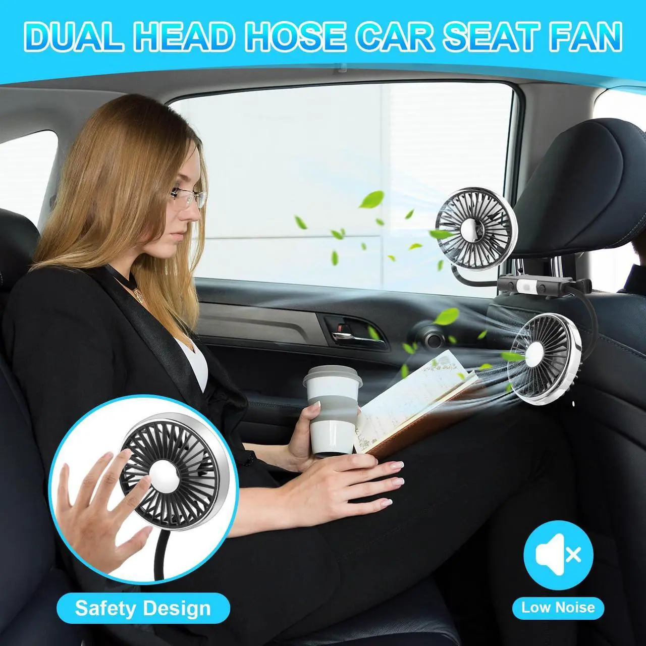Alt view image 3 of 5 - DaisyInner 2 Pcs Car Fan for Backseat Dual Car Backseat Cooling Fans 360 Degree Rotatable Car Seat Fan with LED Light USB Car Rear Seat Fan for SUV RV Sedan Cruise Van Boat