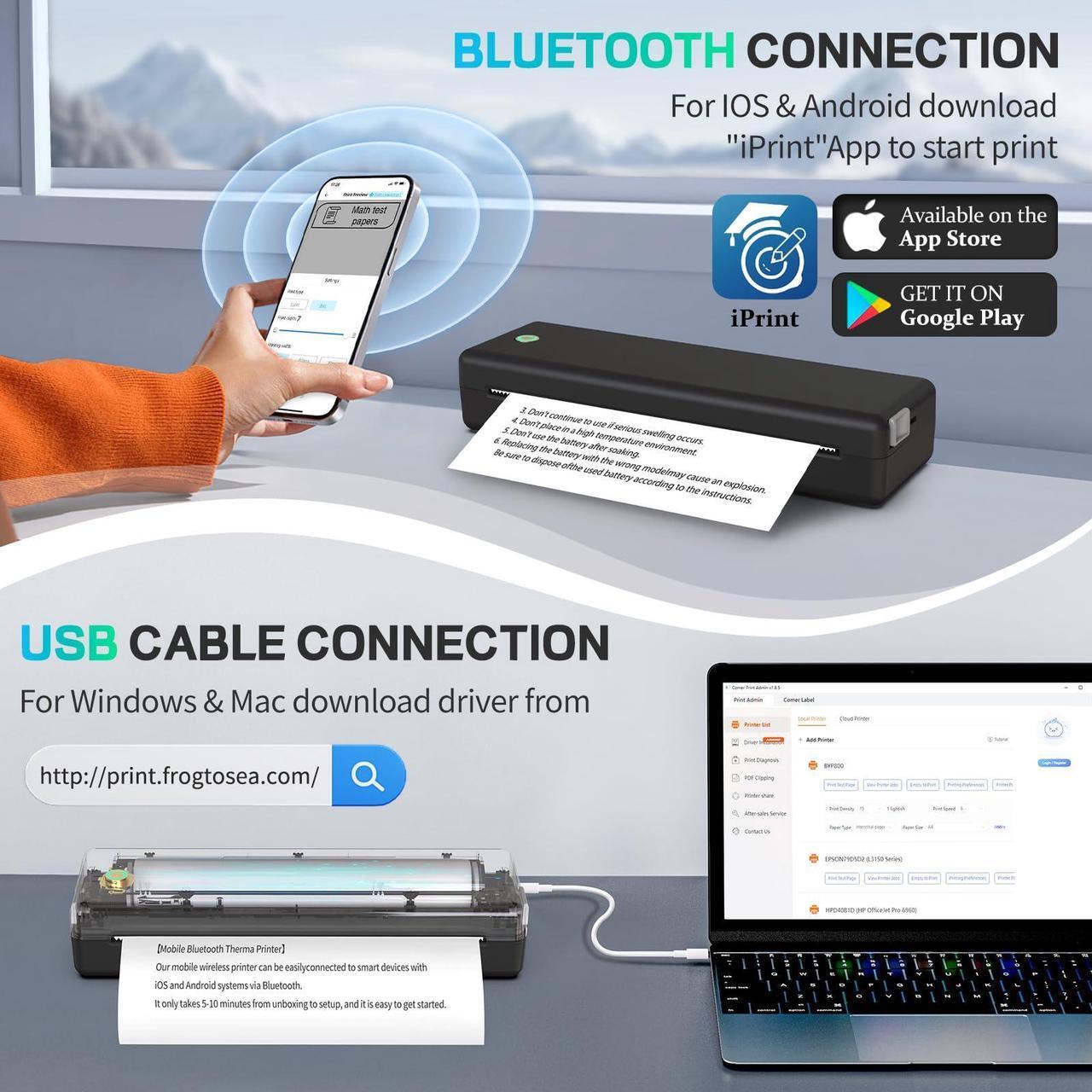 Alt view image 3 of 5 - CZNZN Inkless Portable Printer for Travel Home - Wireless Thermal Printers Bluetooth Compatible with Phone & Laptop & Pad, Bluetooth Small Printer Supports 8.5" X 11" Letter, A4 A5 Thermal Paper