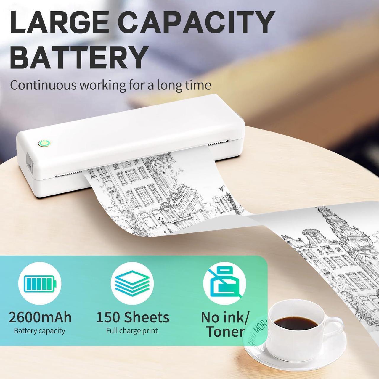 Alt view image 4 of 5 - CZNZN Inkless Portable Printer for Travel Home - Wireless Thermal Printers Bluetooth Compatible with Phone & Laptop & Pad, Bluetooth Small Printer Supports 8.5" X 11" Letter, A4 A5 Thermal Paper