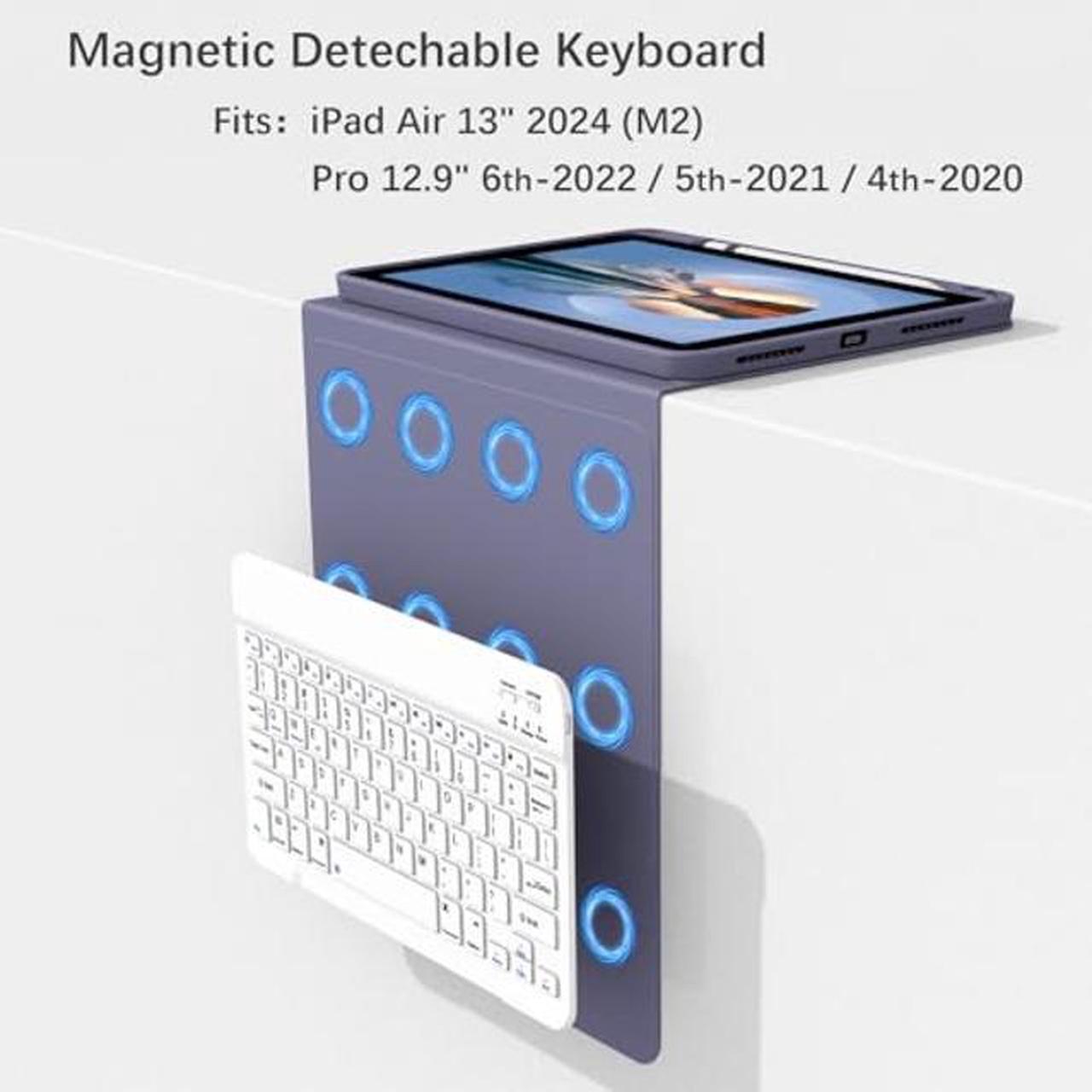 Alt view image 2 of 5 - Divufus Keyboard Case for iPad Air 13 Inch (2024 M2), Pro 12.9 6th Gen 2022 [Magnetic Detachable Wireless Keyboard] Flip Stand Case with Pencil Holder for iPad Pro 12.9 5th/4th 2021/2020, Lavender