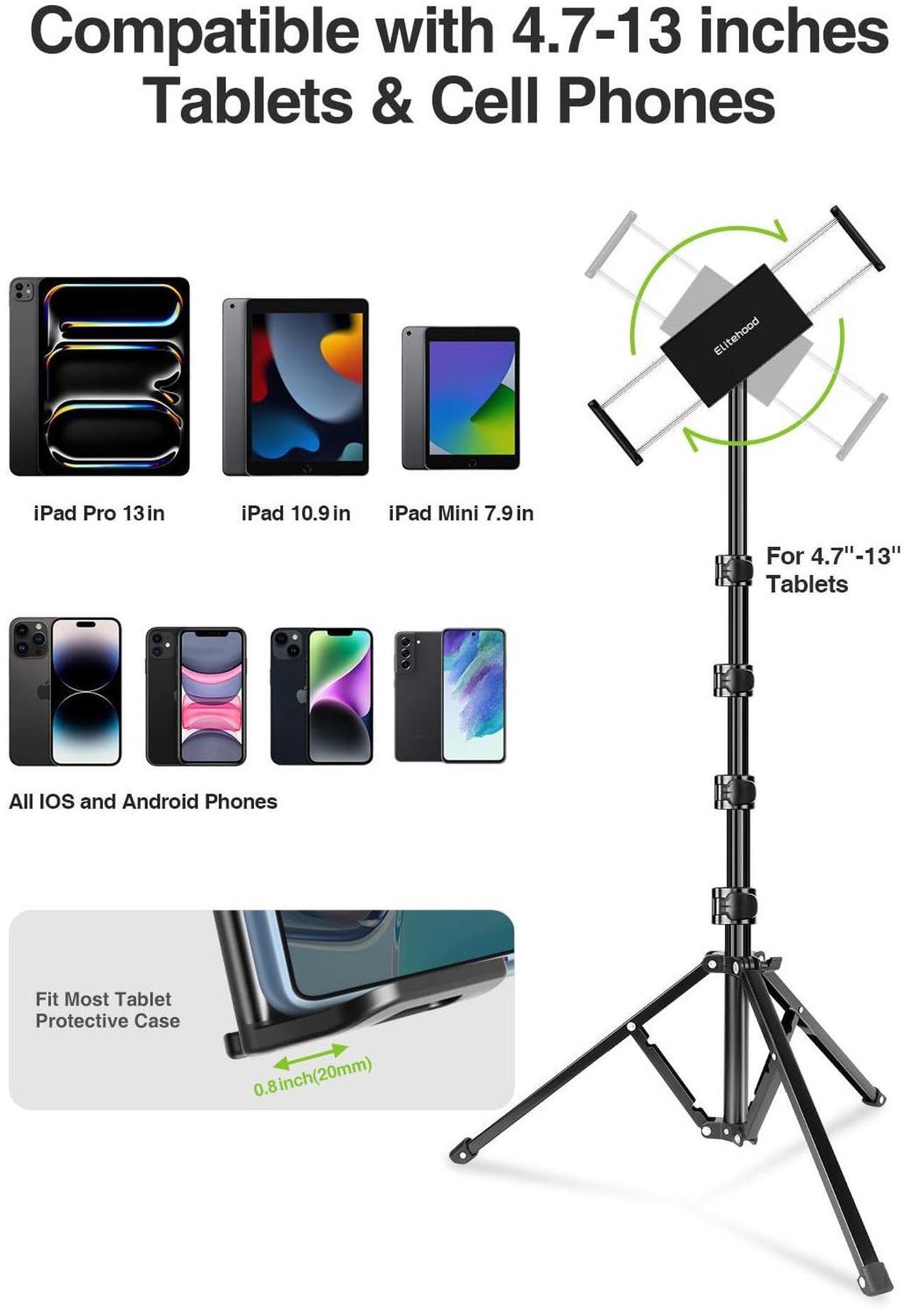 Alt view image 2 of 5 - elitehood iPad Tripod Stand, 65 Inch Height Adjustable, 360 Rotating, Compatible with 4.7-13.5 Inch Tablets & Phones, Black