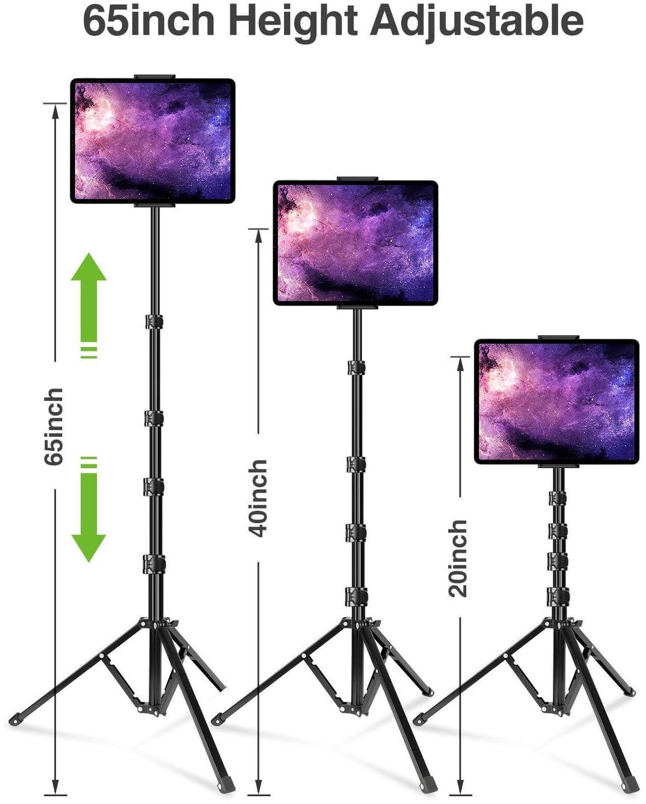 Alt view image 3 of 5 - elitehood iPad Tripod Stand, 65 Inch Height Adjustable, 360 Rotating, Compatible with 4.7-13.5 Inch Tablets & Phones, Black