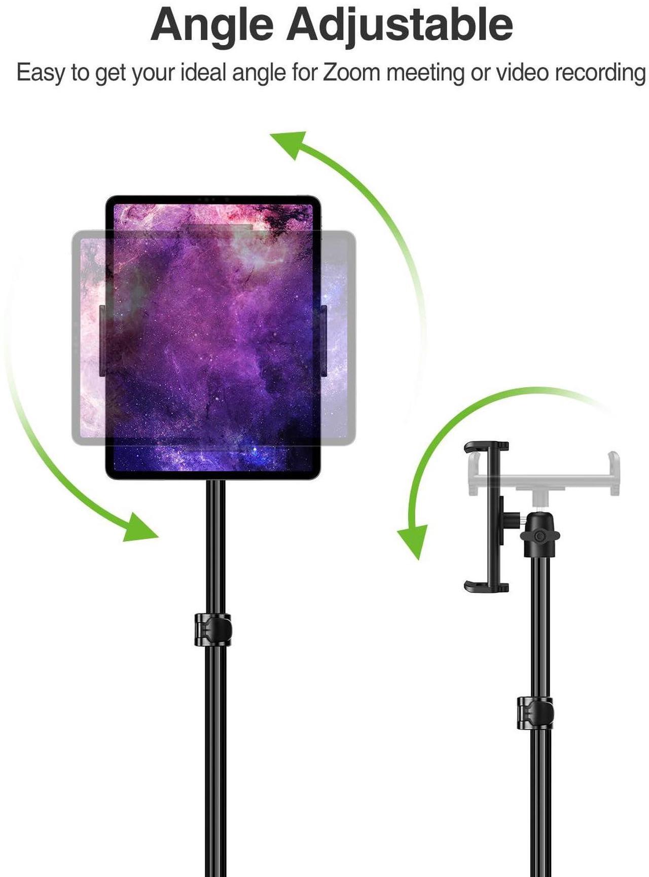 Alt view image 4 of 5 - elitehood iPad Tripod Stand, 65 Inch Height Adjustable, 360 Rotating, Compatible with 4.7-13.5 Inch Tablets & Phones, Black