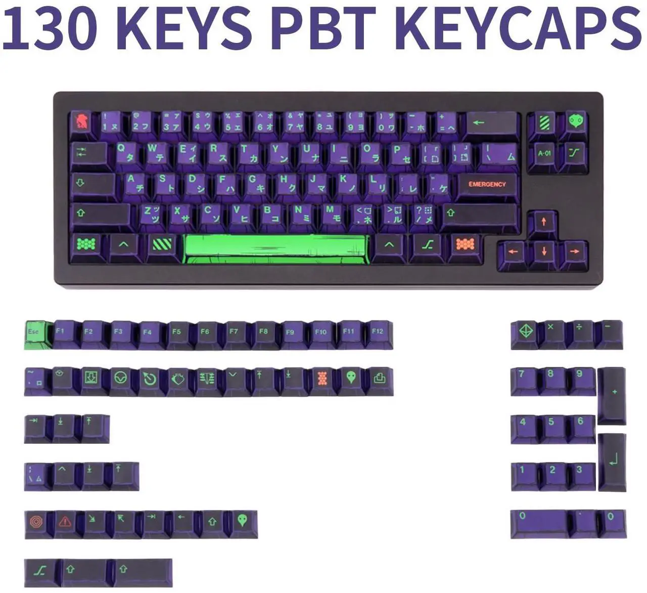 Alt view image 2 of 5 - GEKUCAP Manga Themed Japanese Keycaps, Retro PBT Keyboard Key Caps Dye Sublimation KeyCap with Cherry Profile, 130 Keys Purple Custom Keycap Sets for Cherry MX Mechanical Keyboard