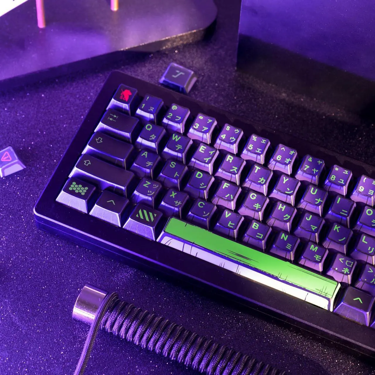 Alt view image 3 of 5 - GEKUCAP Manga Themed Japanese Keycaps, Retro PBT Keyboard Key Caps Dye Sublimation KeyCap with Cherry Profile, 130 Keys Purple Custom Keycap Sets for Cherry MX Mechanical Keyboard