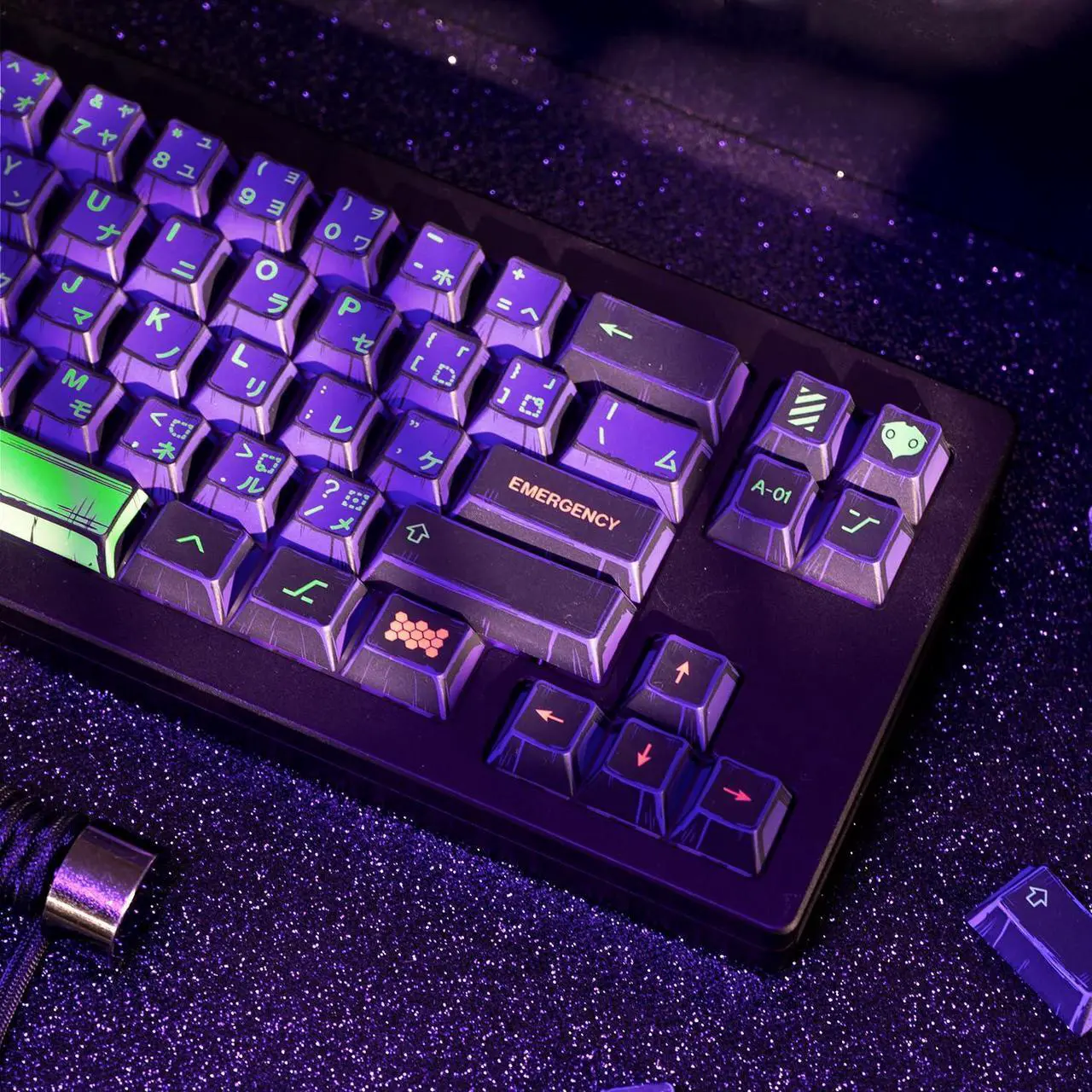 Alt view image 4 of 5 - GEKUCAP Manga Themed Japanese Keycaps, Retro PBT Keyboard Key Caps Dye Sublimation KeyCap with Cherry Profile, 130 Keys Purple Custom Keycap Sets for Cherry MX Mechanical Keyboard