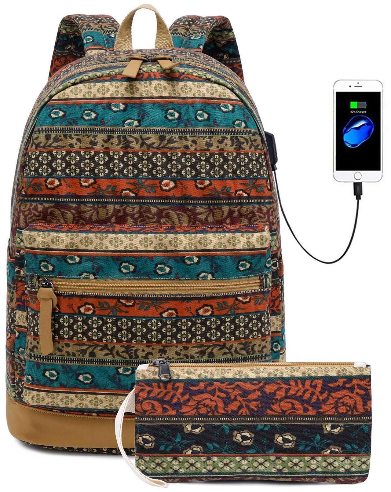 Main image of Goodking Bohemian Waterproof Laptop Backpack for Women/Girls, Stylish College School Backpack with USB Charging Port