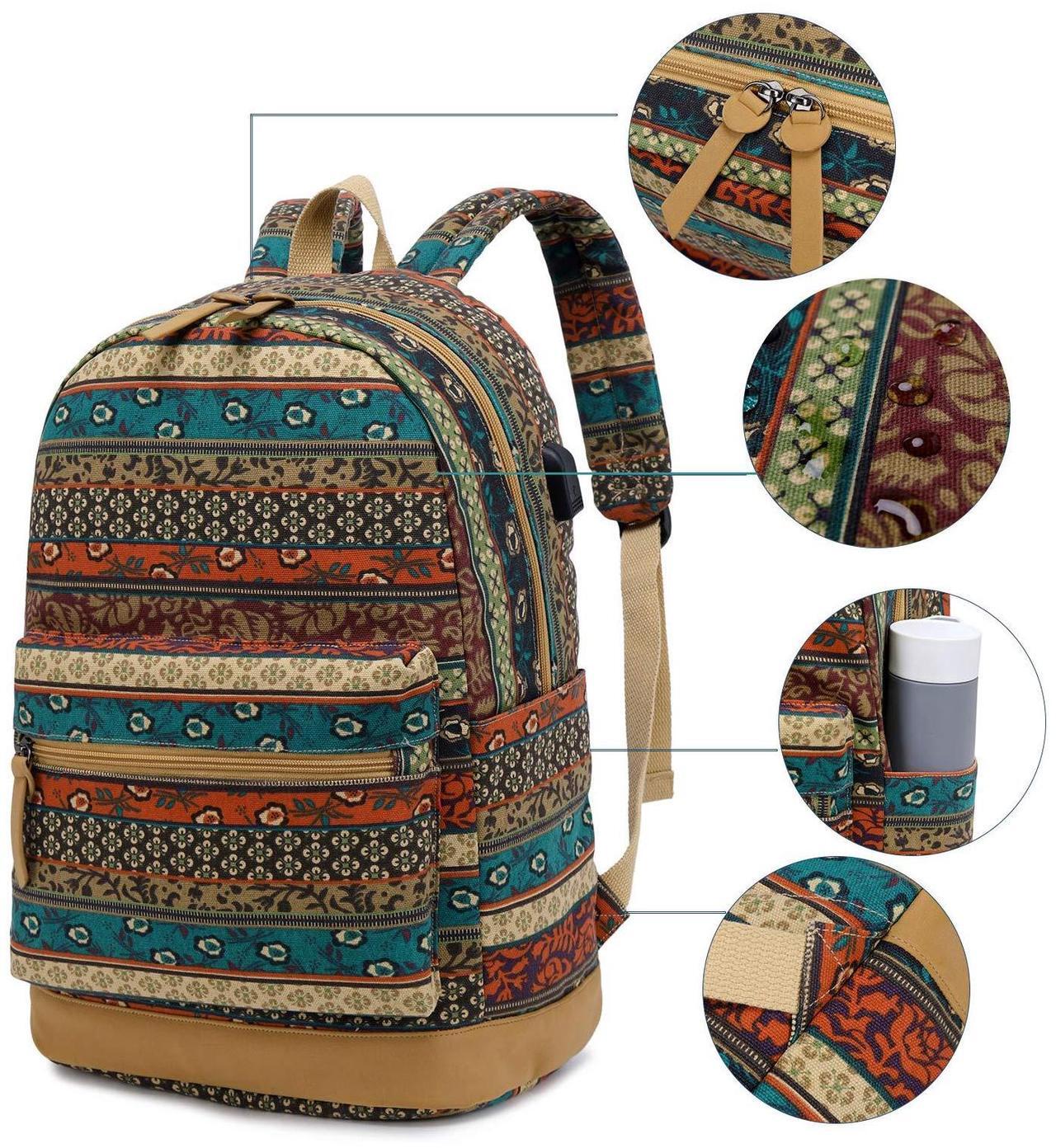 Alt view image 4 of 5 - Goodking Bohemian Waterproof Laptop Backpack for Women/Girls, Stylish College School Backpack with USB Charging Port