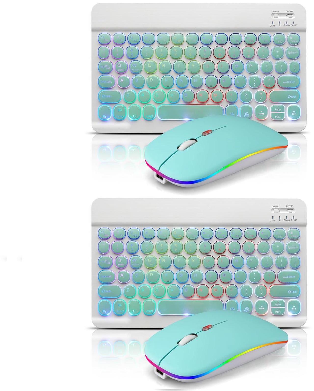 Main image of 2 Pack Ultra-Slim Bluetooth Keyboard and Mouse Portable Rechargeable 7-Color Backlit for Apple iPad iPhone Samsung Tablet iPhone Smartphone iOS Android Windows Round Keys - Green