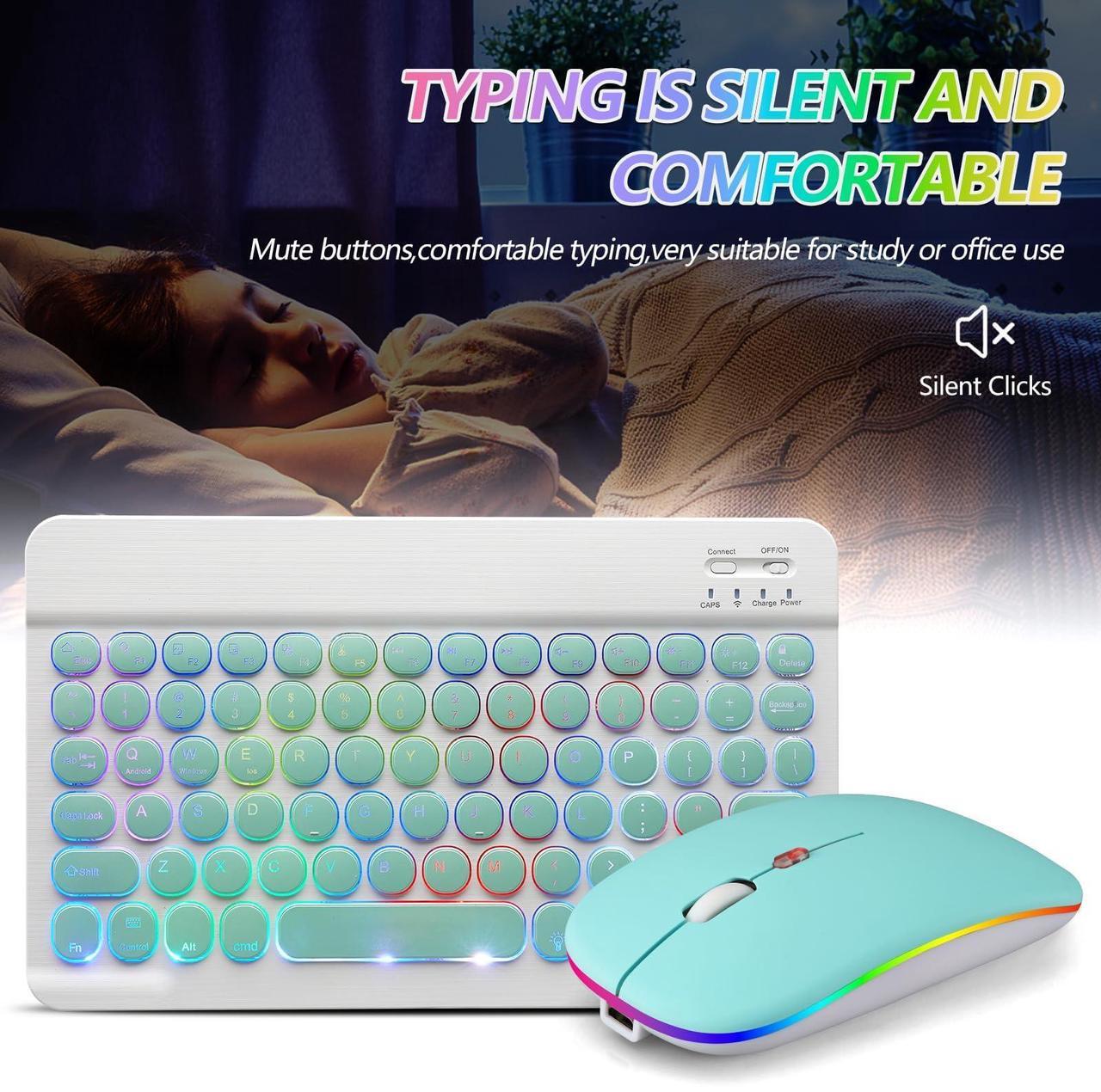 Alt view image 2 of 5 - 2 Pack Ultra-Slim Bluetooth Keyboard and Mouse Portable Rechargeable 7-Color Backlit for Apple iPad iPhone Samsung Tablet iPhone Smartphone iOS Android Windows Round Keys - Green