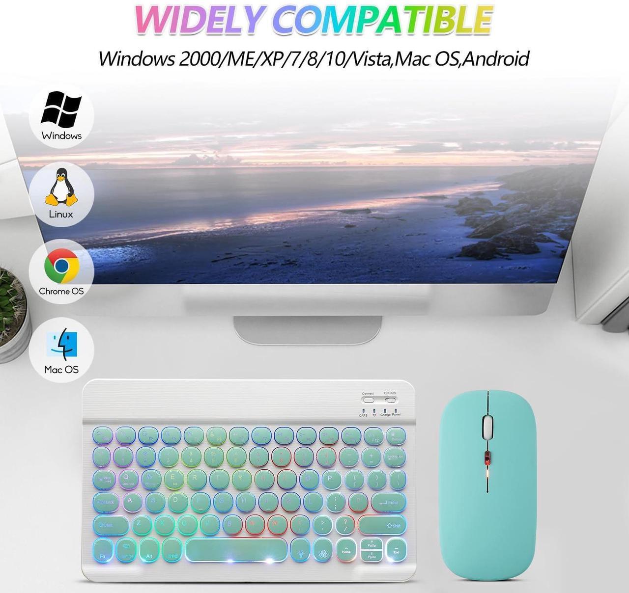 Alt view image 3 of 5 - 2 Pack Ultra-Slim Bluetooth Keyboard and Mouse Portable Rechargeable 7-Color Backlit for Apple iPad iPhone Samsung Tablet iPhone Smartphone iOS Android Windows Round Keys - Green