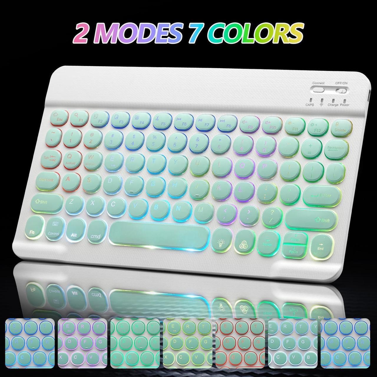 Alt view image 4 of 5 - 2 Pack Ultra-Slim Bluetooth Keyboard and Mouse Portable Rechargeable 7-Color Backlit for Apple iPad iPhone Samsung Tablet iPhone Smartphone iOS Android Windows Round Keys - Green
