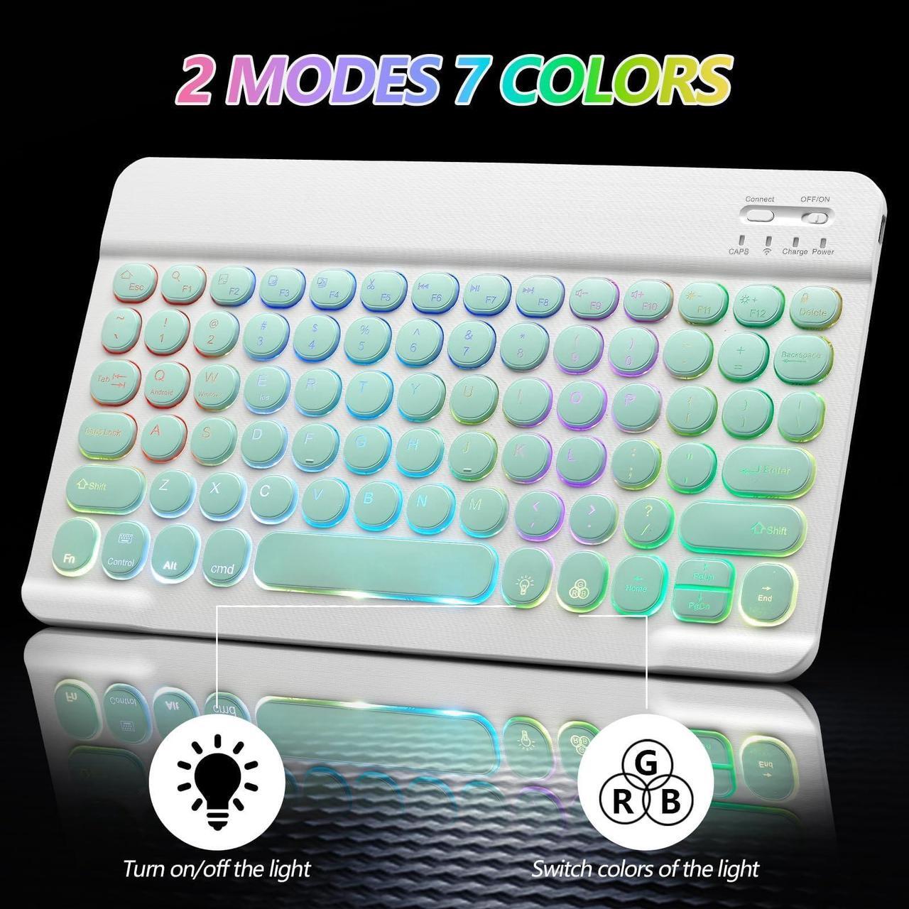Alt view image 5 of 5 - 2 Pack Ultra-Slim Bluetooth Keyboard and Mouse Portable Rechargeable 7-Color Backlit for Apple iPad iPhone Samsung Tablet iPhone Smartphone iOS Android Windows Round Keys - Green