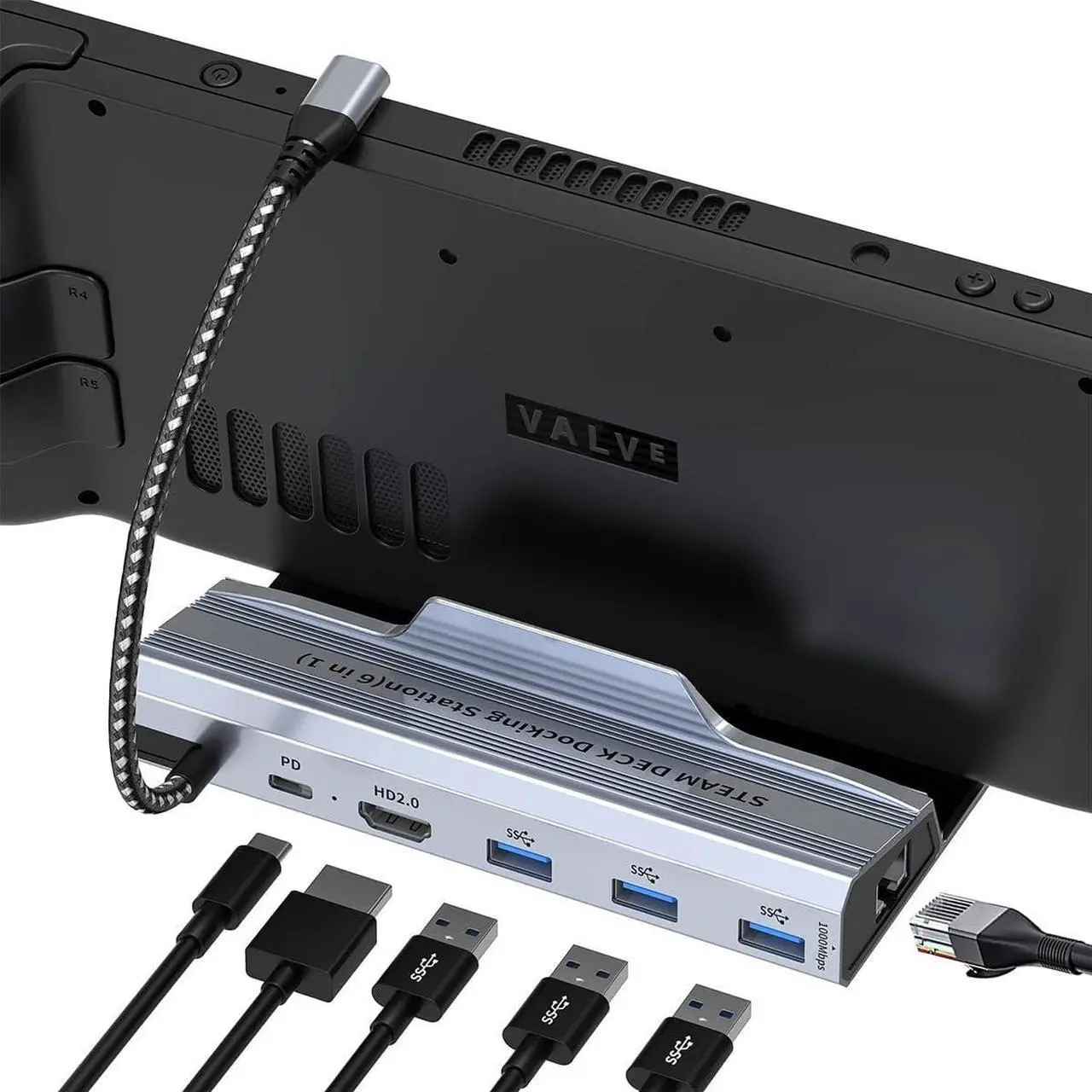 Main image of Steam Deck Dock 6-in-1 Docking Station for Steam Deck with HDMI 4K@60Hz Gigabit Ethernet USB 3.0 Ports and 100W USB-C Charging Port Compatible with Steam Deck OLED/ROG Ally