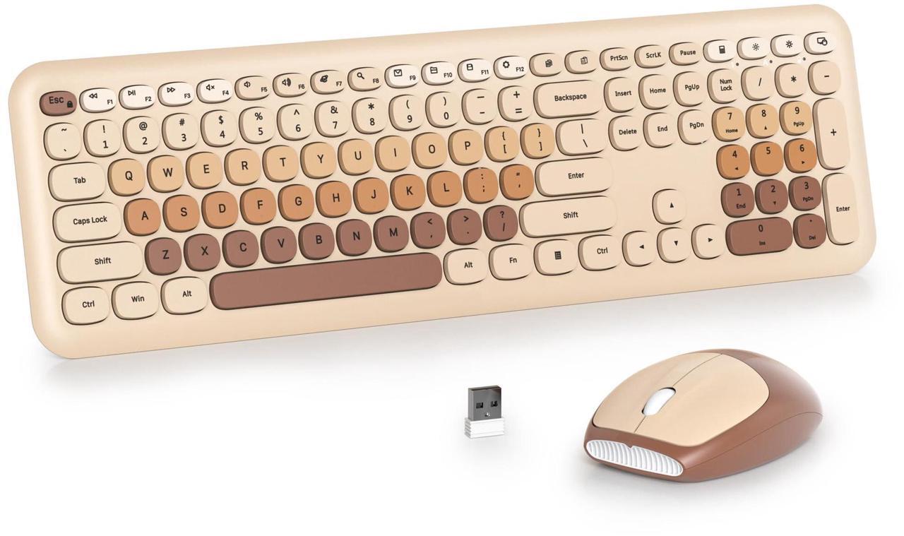 Main image of iRoboosta Brown Colorful Wireless Keyboard and Mouse Combo Set, 2.4GHz Retro Typewriter Aesthetic Full Size Cute Keyboard with Number Pad, Home and Office Silent Keyboards (Gradient Coffee)