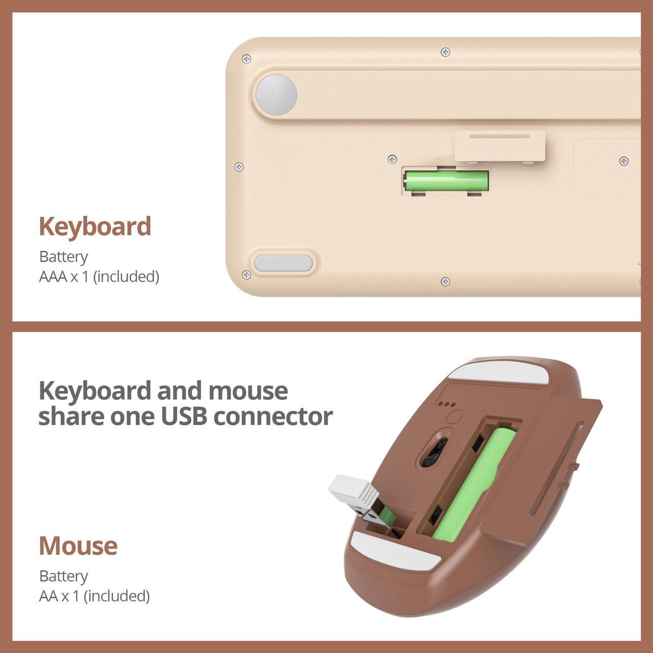 Alt view image 4 of 5 - iRoboosta Brown Colorful Wireless Keyboard and Mouse Combo Set, 2.4GHz Retro Typewriter Aesthetic Full Size Cute Keyboard with Number Pad, Home and Office Silent Keyboards (Gradient Coffee)
