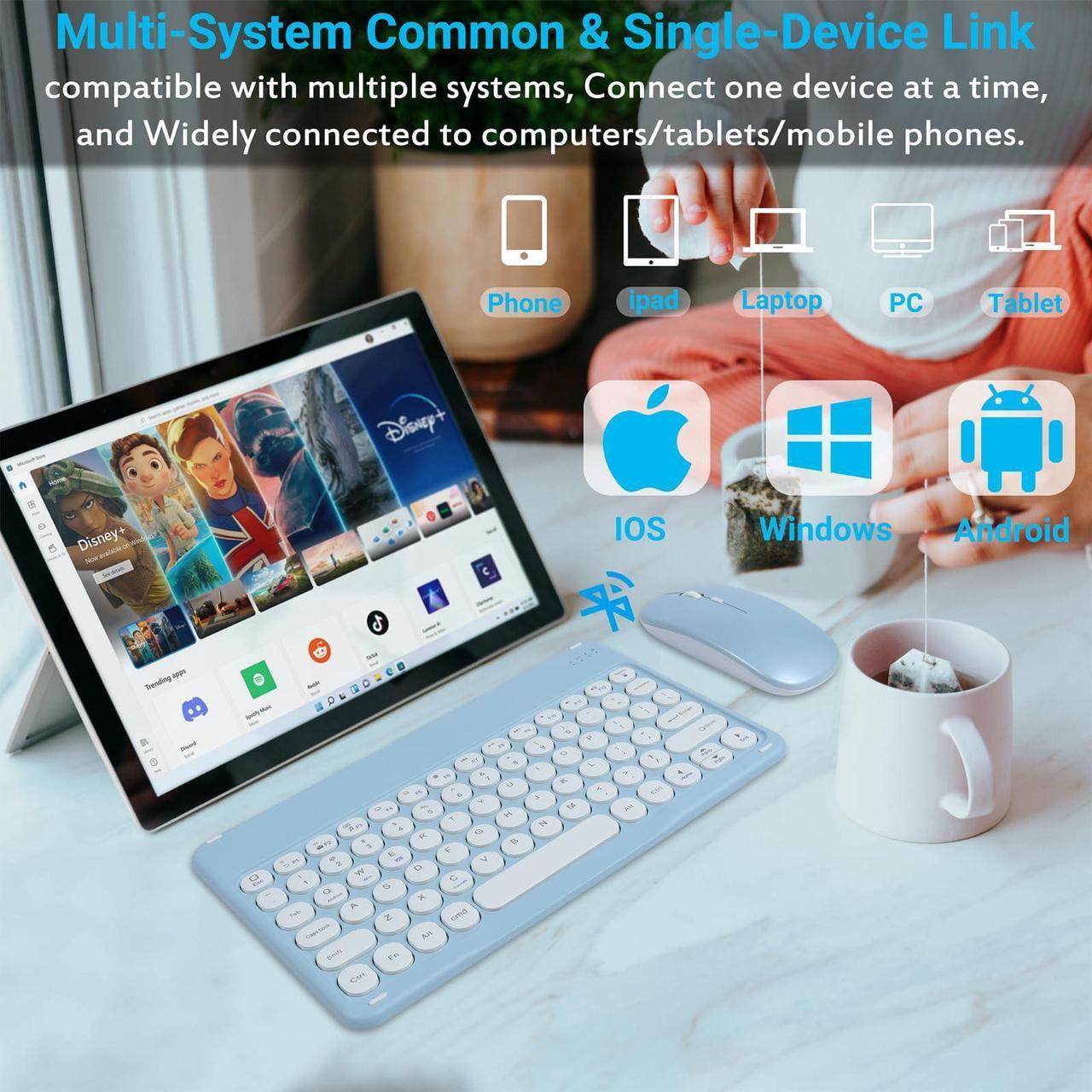 Alt view image 3 of 5 - Bluetooth Keyboard and Mouse Combo for iPad - 9.72" Rechargeable Wireless Keyboard & Mouse, Type-C Charging, Perfect for On-The-Go Professionals(Blue)