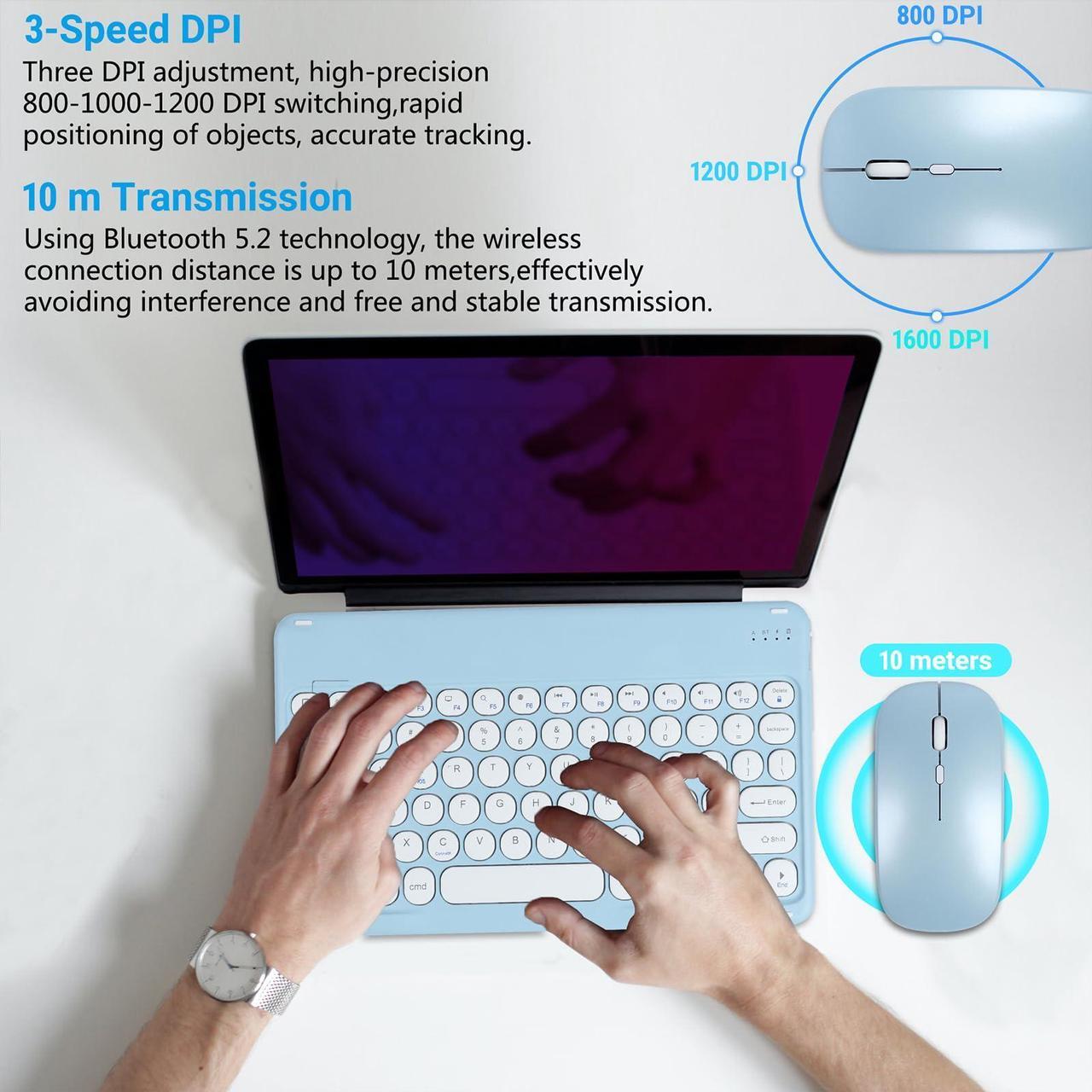 Alt view image 4 of 5 - Bluetooth Keyboard and Mouse Combo for iPad - 9.72" Rechargeable Wireless Keyboard & Mouse, Type-C Charging, Perfect for On-The-Go Professionals(Blue)