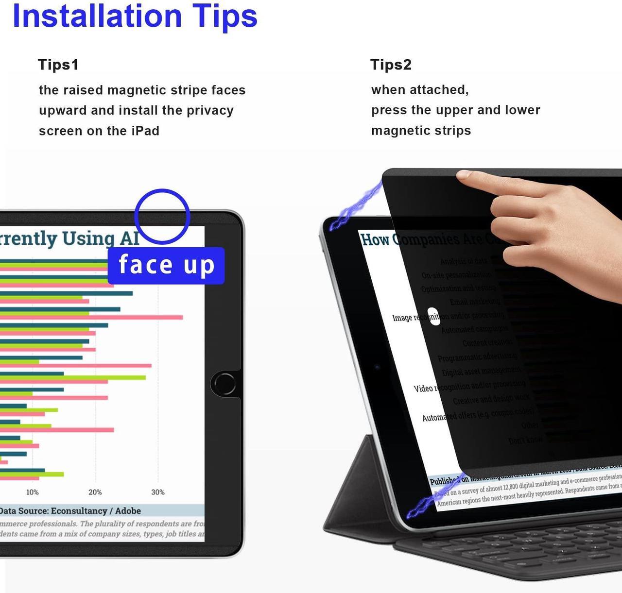 Alt view image 5 of 5 - Mamol Magnetic iPad 10.2 Privacy Screen Protector for Apple iPad 10.2" 9th/8th/7th Generation 2021/2020/2019, Removable&Reusable Anti Blue Light Glare Spy Privacy Filter for iPad 10.2 Inch, High