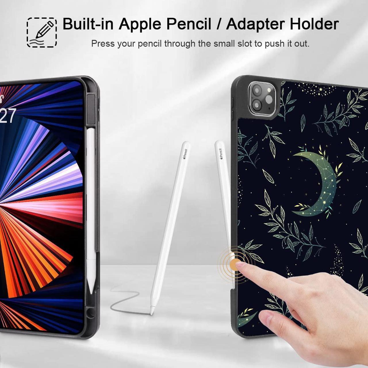 Alt view image 3 of 5 - Tuiklol Case for iPad Pro 12.9 inch Generation 6th/5th/4th/3rd 2022 2021 2020 2018 Release - Built in Pencil Holder Slim Protective Stand Back Cover with Auto Wake/Sleep iPad Cover,Green Celestial