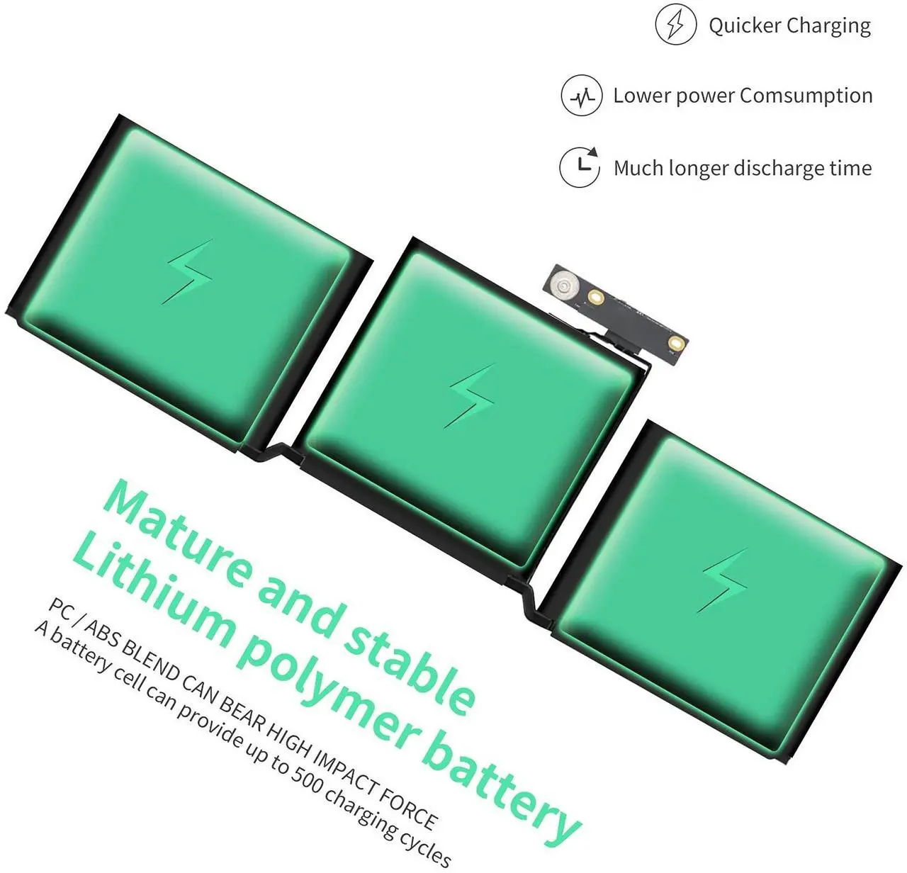 Alt view image 3 of 5 - ROLADA Replacement Laptop Notebook Battery for MacBook Pro A1713 A1708, fit MacBook Pro 13 Backup Notebook, 54.5 Wh; 4781 mAh