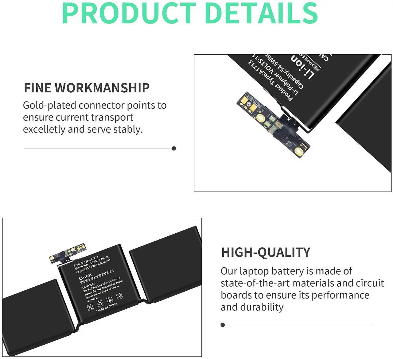 Alt view image 4 of 5 - ROLADA Replacement Laptop Notebook Battery for MacBook Pro A1713 A1708, fit MacBook Pro 13 Backup Notebook, 54.5 Wh; 4781 mAh