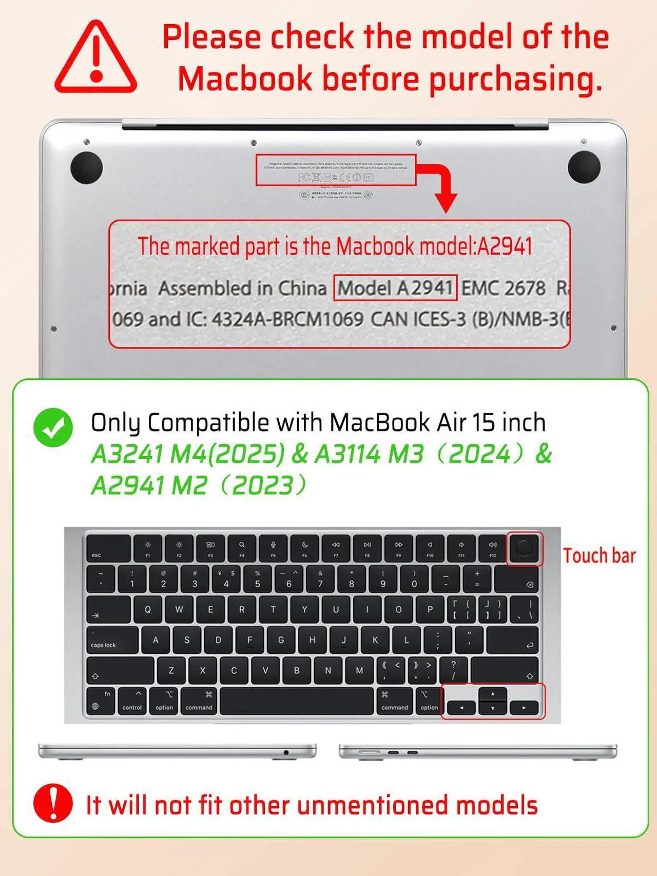 Alt view image 3 of 5 - Seorsok Compatible with MacBook Air 15 inch Case 2025 2024 2023 Release M4 A3241 M3 A3114 M2 A2941 Touch ID,Elegant Leather Plastic Hard Shell Case with Transparent Keyboard Cover,White