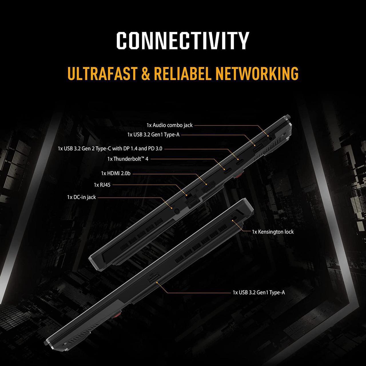 Alt view image 5 of 7 - 2022 ASUS TUF Dash F15 Gaming Laptop, 15.6" FHD 144Hz IPS Display, 12th Gen Intel Core i7-12650H, RTX 3060 6GB GDDR6, 32GB DDR4  1TB PCIe SSD, Backlit KB, Thunderbolt 4 Type-C Win11