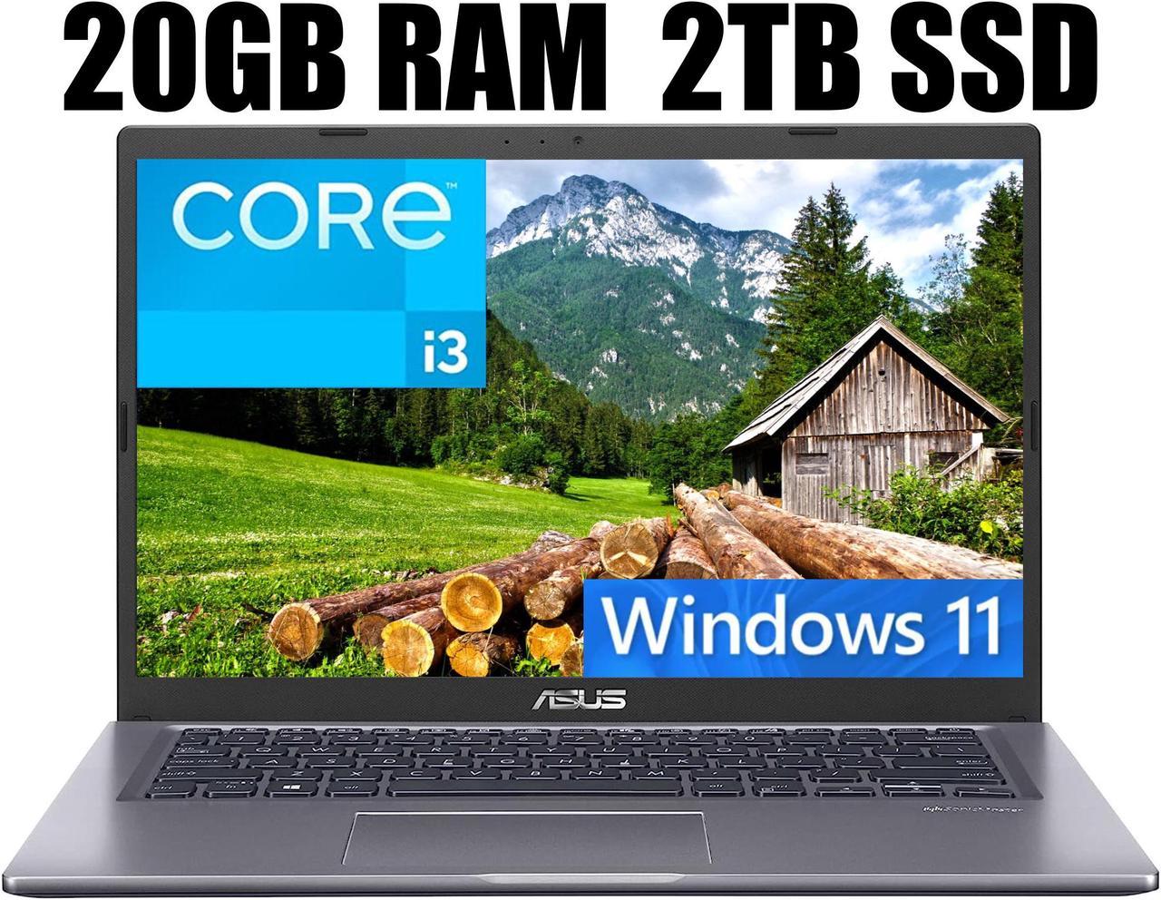 ASUS VivoBook 14 Slim Laptop, 14" FHD Display (1920 x 1080), Intel Core i3-1115G4 2 Cores, Intel UHD graphics, 20GB DDR4  2TB PCIe SSD, Backlit Keyboard, Fingerprint Reader, Windows 11